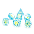Sunflower Blue (Resin Flower) Dice 7-Dice Set Resin Dungeons and Dragons Dice - 