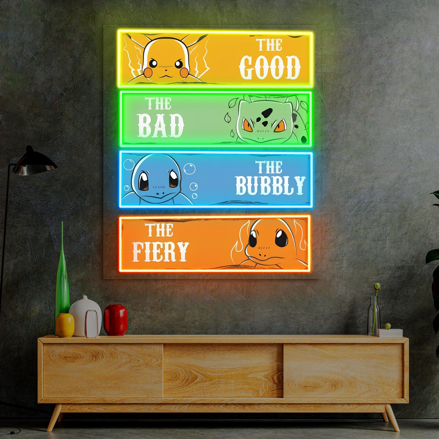 Pikachu Neon Sign, Uv Print Neon, Pokemon Wall Decor, Uv Print Neon Sign