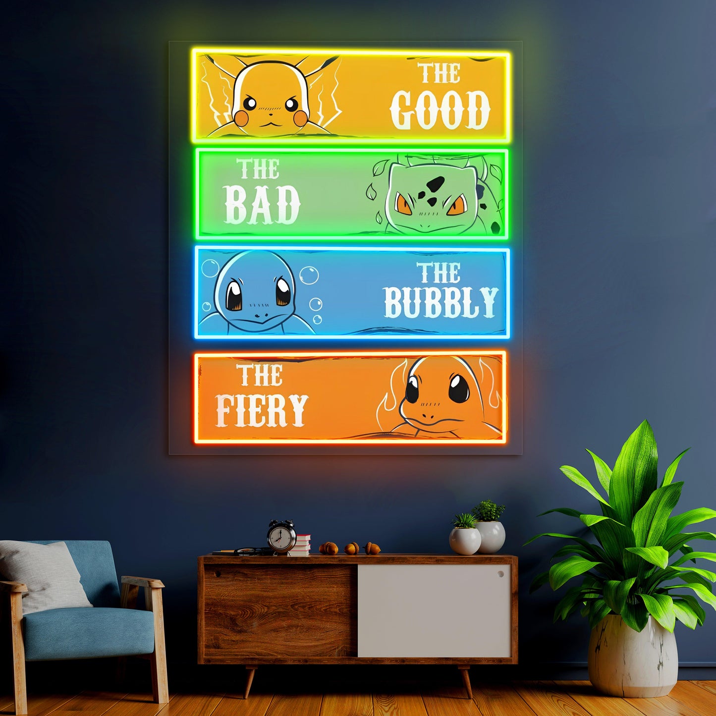 Pikachu Neon Sign, Uv Print Neon, Pokemon Wall Decor, Uv Print Neon Sign