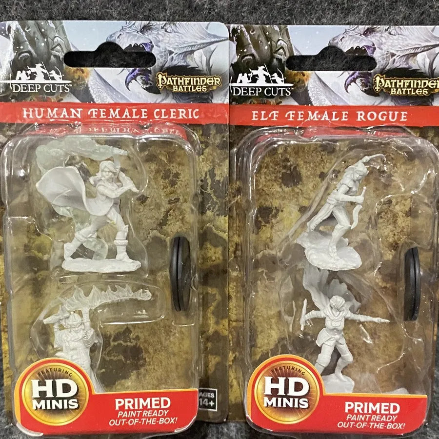 2Pack/Set Pathfinder Battles Board Game Miniatures Elf Human Fighter Dwarf Cleric Sorcrer Rogue Minoatur Wolf Figure & Base