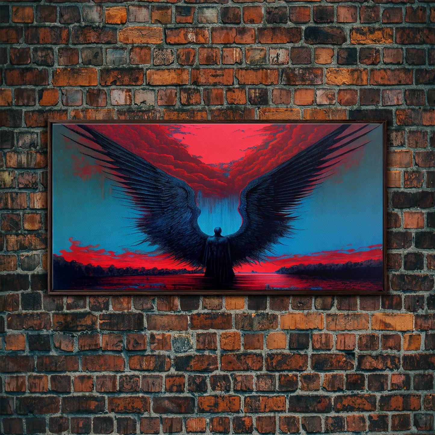 Angel Gabriel, Angelic Art, Gothic Angel Framed canvas print, cool colorful wall decor - 10x20 Inches / Walnut Frame