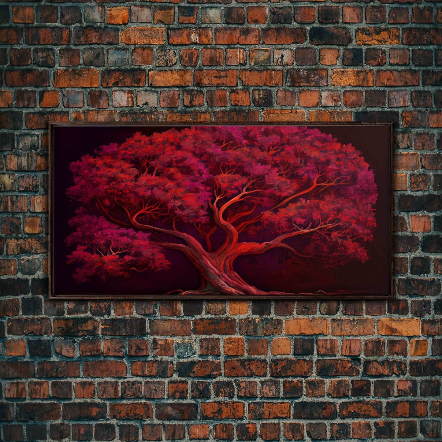 Blood red tree, fantasy horror art, framed canvas print - 10x20 Inches / Walnut Frame