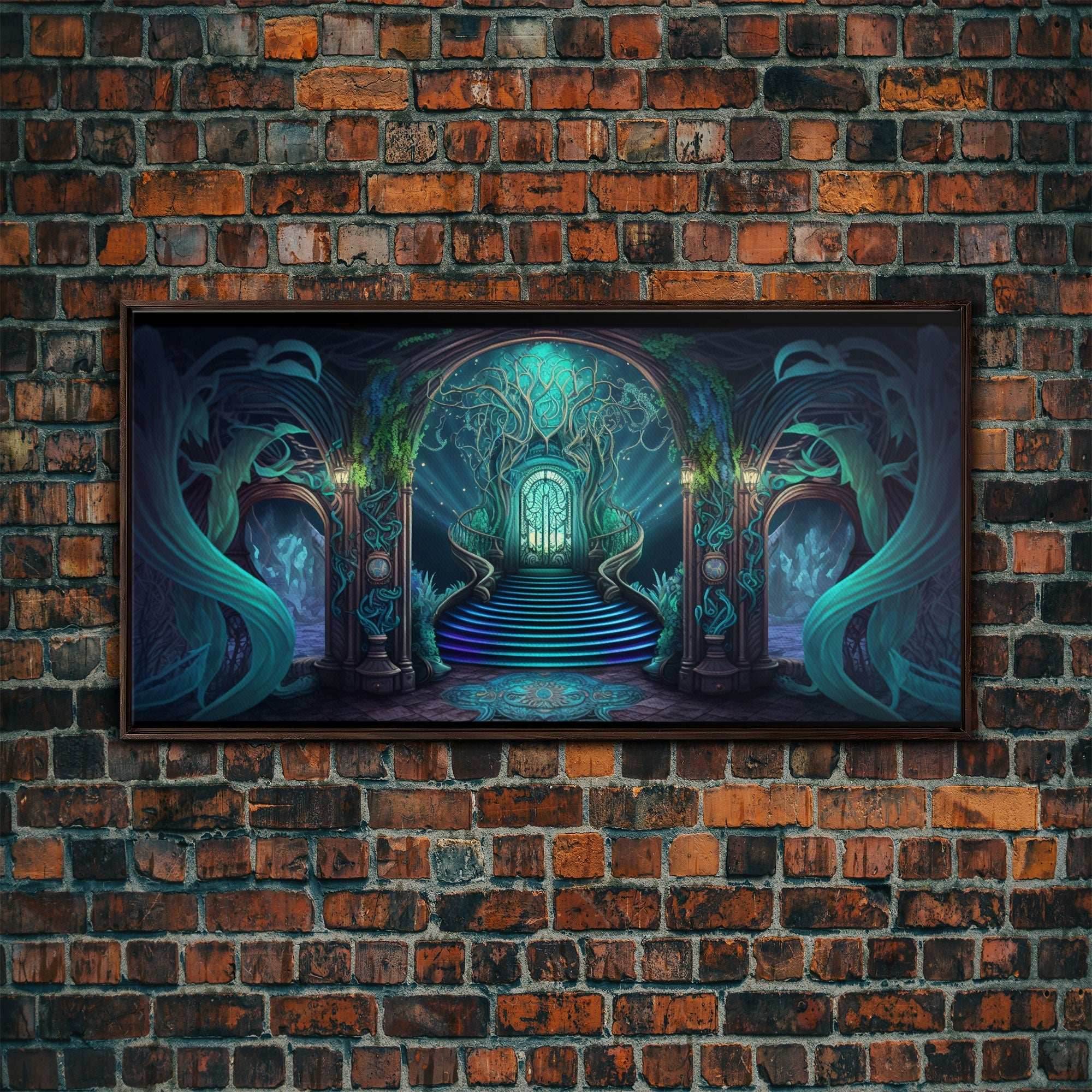 Fantasy wall art, canvas print, magical forest, fantasy landscape art, ready to hang wall art - 10x20 Inches / Walnut Frame