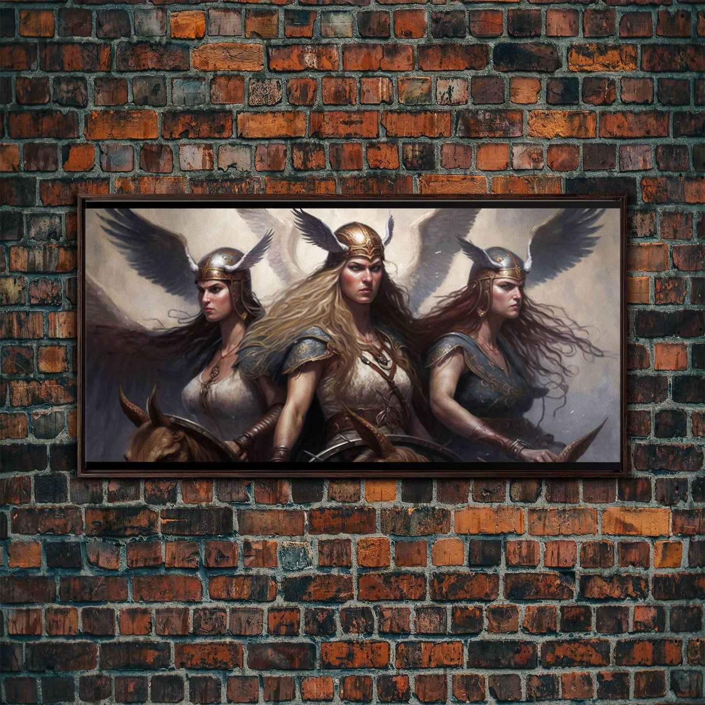 The Valkyries, Norse Mythology, Framed Canvas Print, Norse Fantasy Art - 10x20 Inches / Walnut Frame