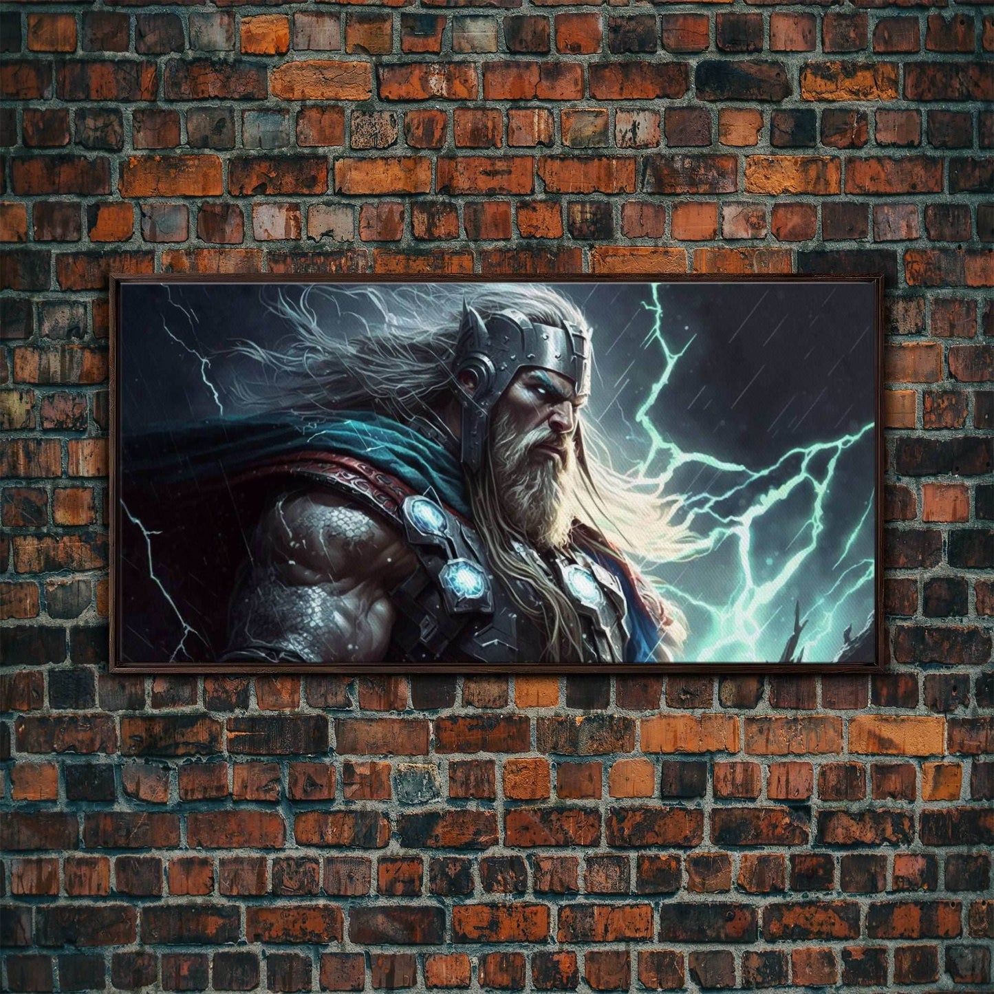 Thor God of Thunder, Framed Canvas Print, Norse Mythology Art, Fantasy Art - 10x20 Inches / Walnut Frame
