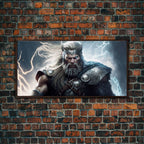 Thor Art, God of Thunder, Framed Canvas Print, Norse Mythology Art, Fantasy Art - 10x20 Inches / Walnut Frame