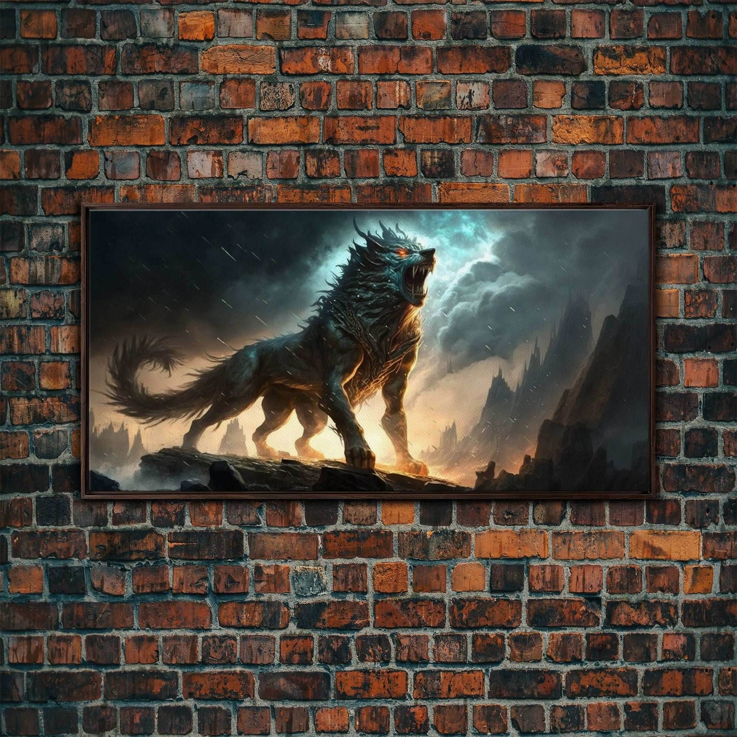 Fenrir, Fenrisúlfr, Norse Mythology, Hróðvitnir, Vánagandr, Vanargand, Fantasy Wolf Art, Nordic Fantasy Art - 10x20 Inches / Walnut Frame