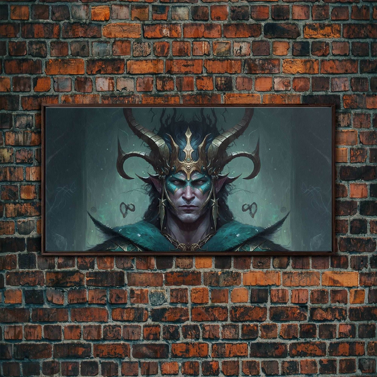 Aesthetic Loki the Trickster God, Norse Mythology, Framed Canvas Print, Extra Large Art, Fantasy Decor, Pastel Aesthetic Art - 10x20 Inches / Walnut Frame