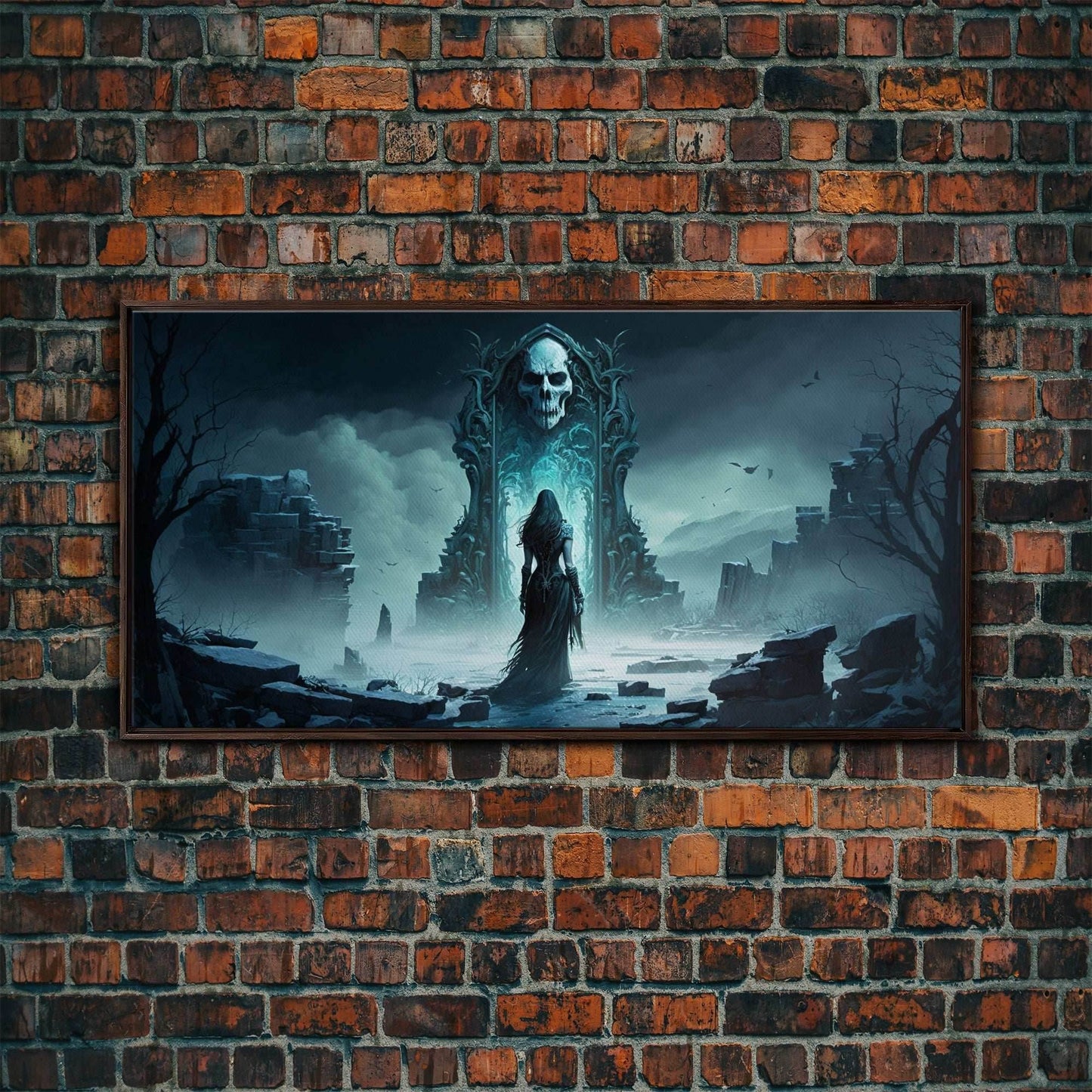 Doorway to Niflheim, Land of Mist and the Dead, Norse Mythology Fantasy Art, Framed Canvas Print, Fantasy Decor - 10x20 Inches / Walnut Frame