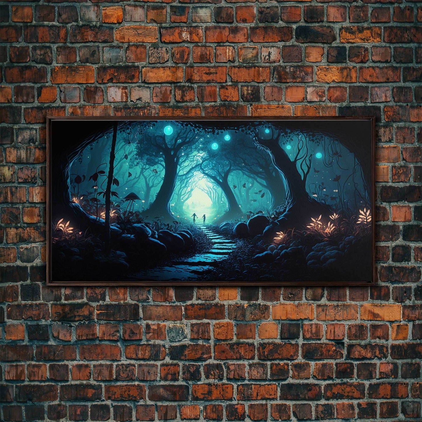 Beautiful Fantasy Art, Framed Canvas Print, Moonlit Forest Floor Fantasy Concept Art - 10x20 Inches / Walnut Frame