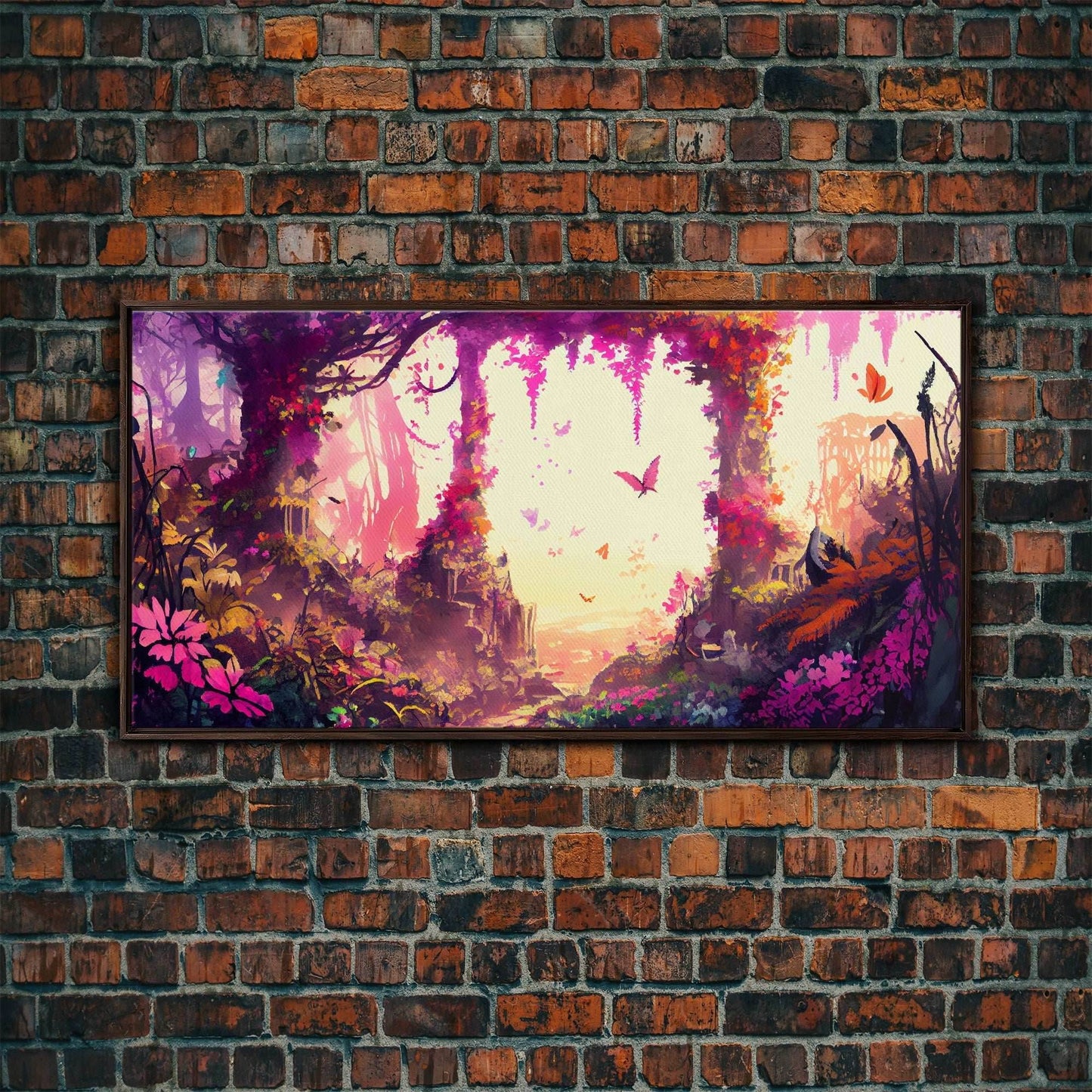Pink Forest Art | Framed Canvas Print | Framed Art | Fantasy Decor | Magenta / Fuchsia Gift | Large Format Art - 10x20 Inches / Walnut Frame