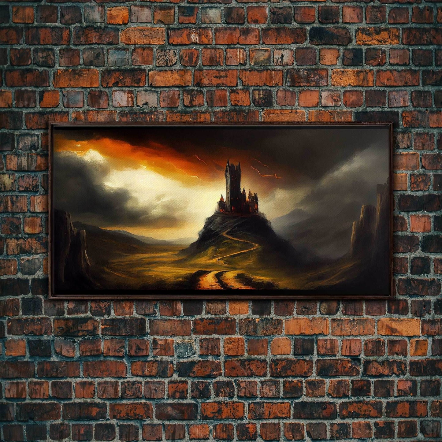 High Fantasy Art, The Dark Castle, Framed Canvas Print, Moonlit Fantasy, Custom Fantasy Art, fantasy art canvas - 10x20 Inches / Walnut Frame