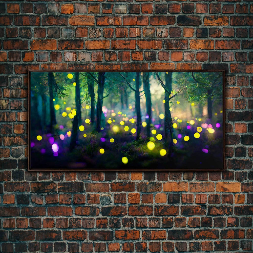 Magical forest with fairies canvas print, fantasy art, cool wall art, dorm art, ready to hang wall art - 10x20 Inches / Walnut Frame