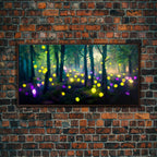 Magical forest with fairies canvas print, fantasy art, cool wall art, dorm art, ready to hang wall art - 10x20 Inches / Walnut Frame