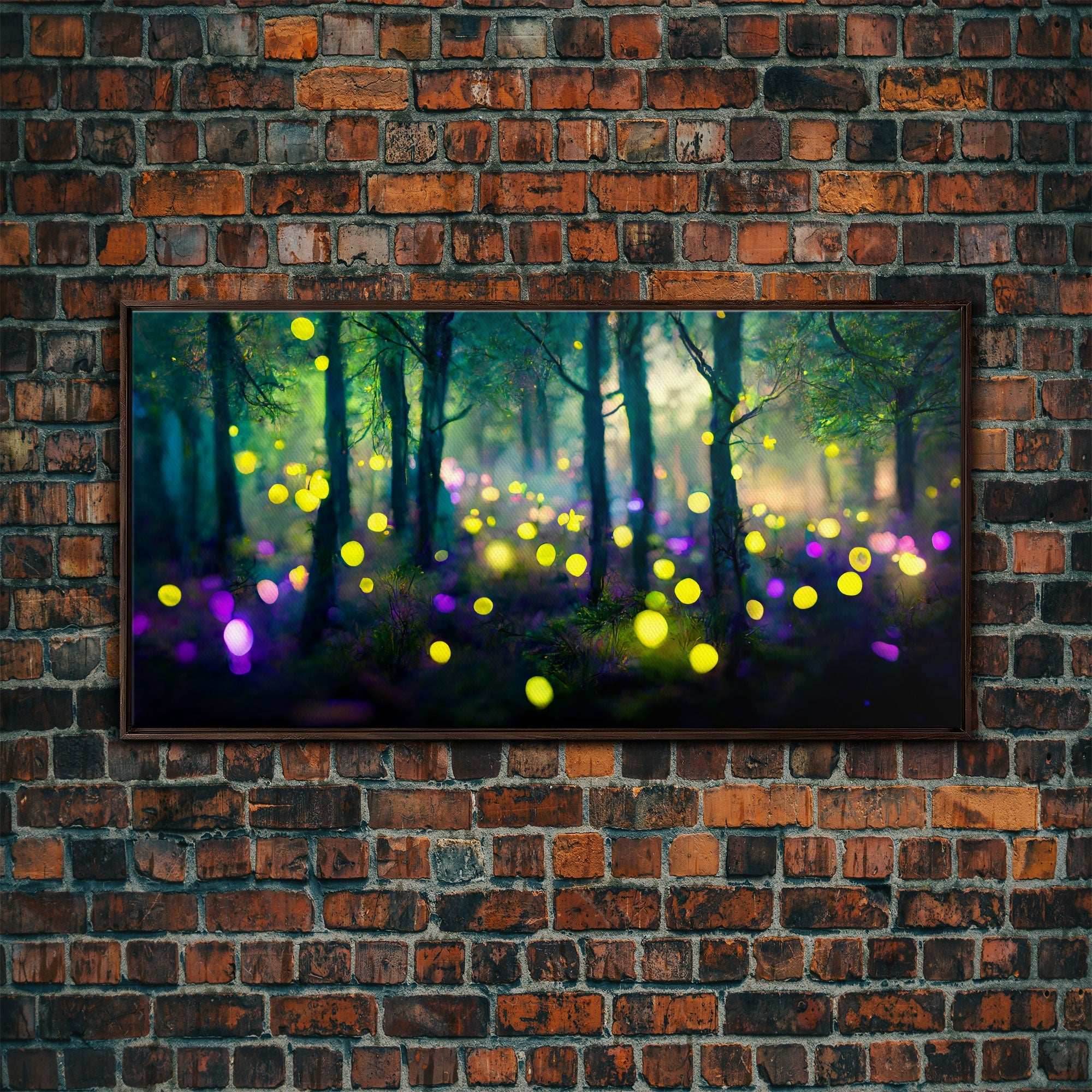 Magical forest with fairies canvas print, fantasy art, cool wall art, dorm art, ready to hang wall art - 10x20 Inches / Walnut Frame