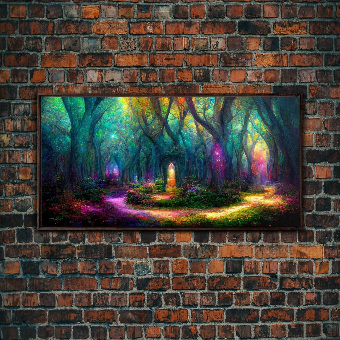 Beautiful Fantasy wall art, canvas print, magical forest, fantasy landscape art, ready to hang wall art - 8x12 Inches / Walnut Frame