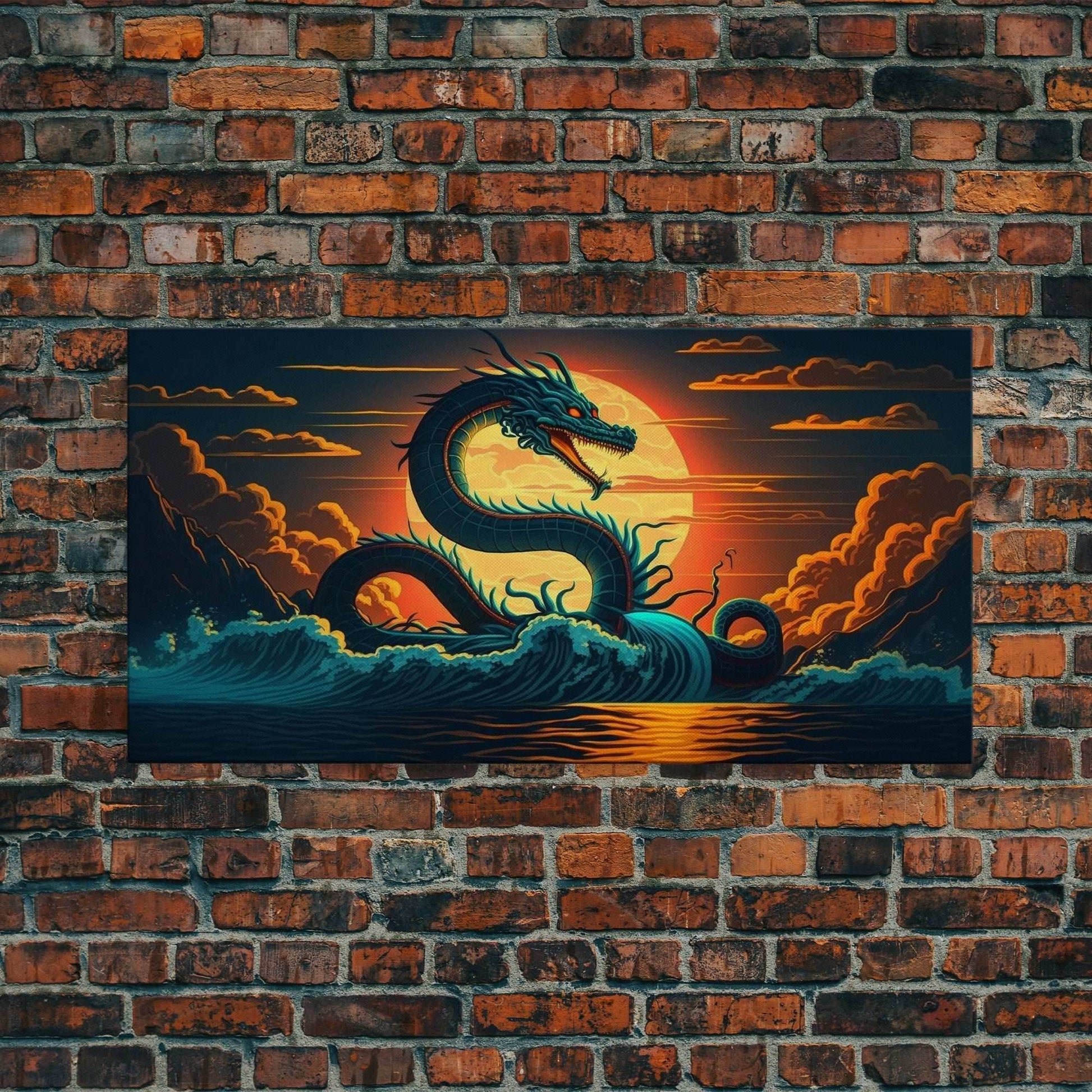 Jormungandr The Sea Serpent, Pop Art, Framed Canvas Print, Fantasy Art, Norse Mythology, Nordic / Viking Wall Art - 10x20 Inches / Gallery Wrap Canvas - Ready To Hang