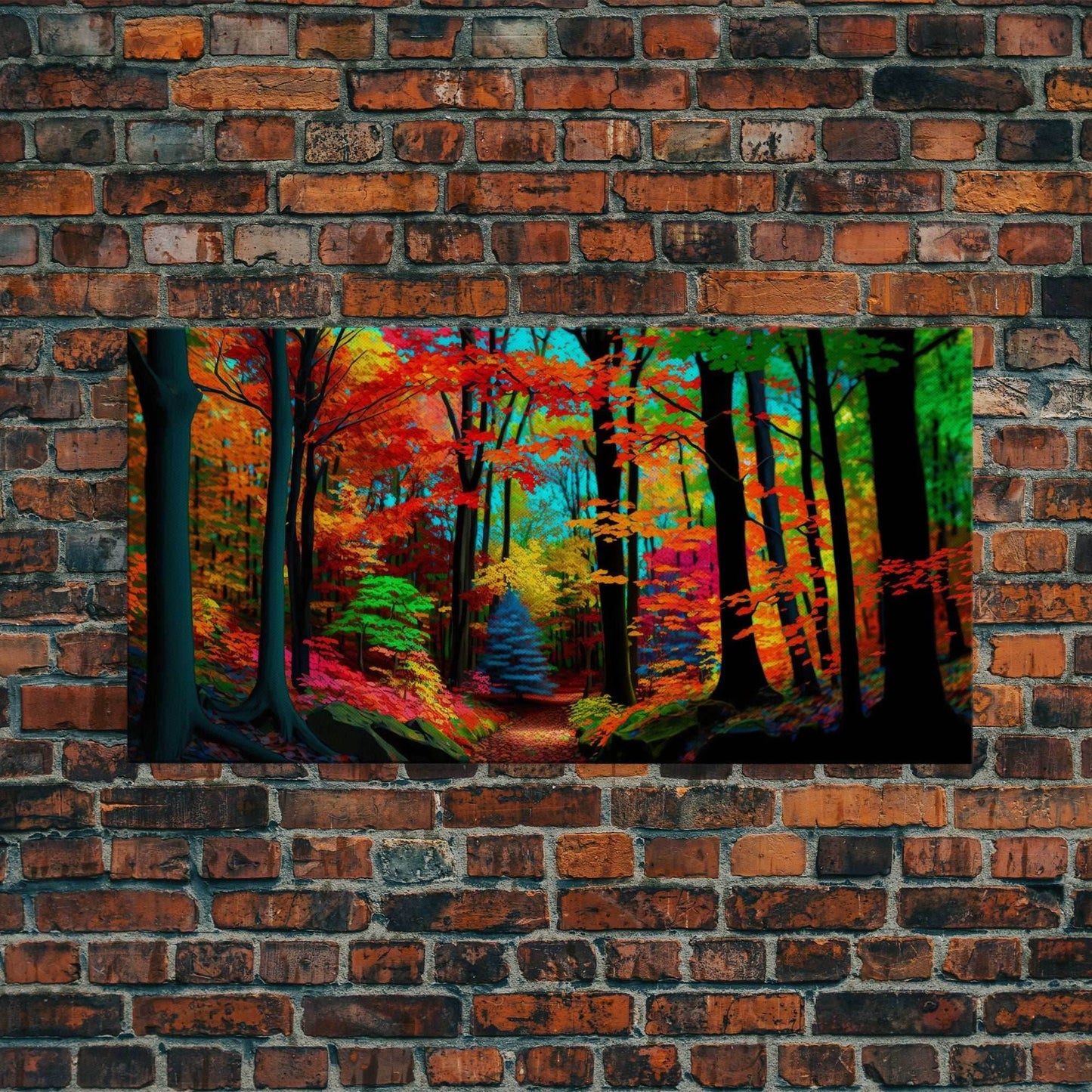 The Sacred Grove, Fantasy Art, Pop Art Forest Landscape, Framed Canvas Print, Colorful Forest Painting, Living Room Art - 10x20 Inches / Gallery Wrap Canvas - Ready To Hang