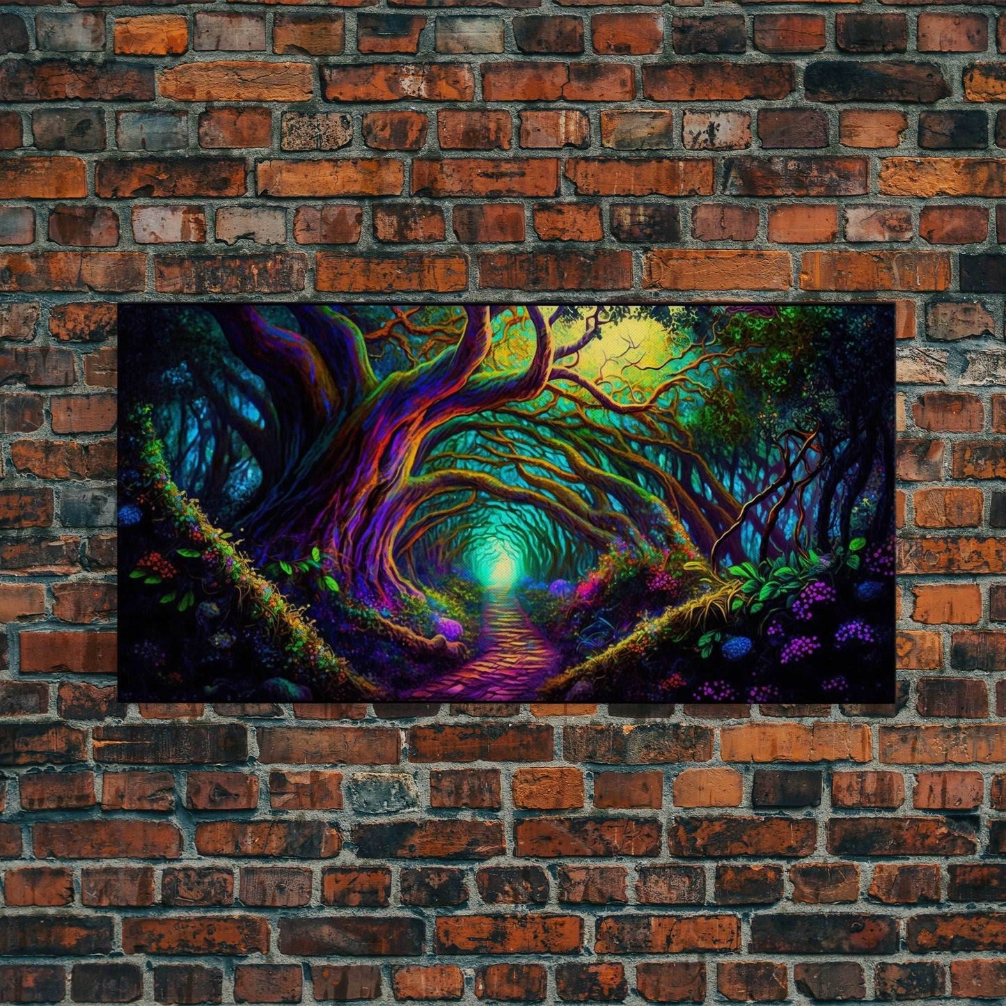 Fantasy wall art, canvas print, magical forest, fantasy landscape art, ready to hang wall art, magical glowing forest fantasy art - 10x20 Inches / Gallery Wrap Canvas - Ready To Hang