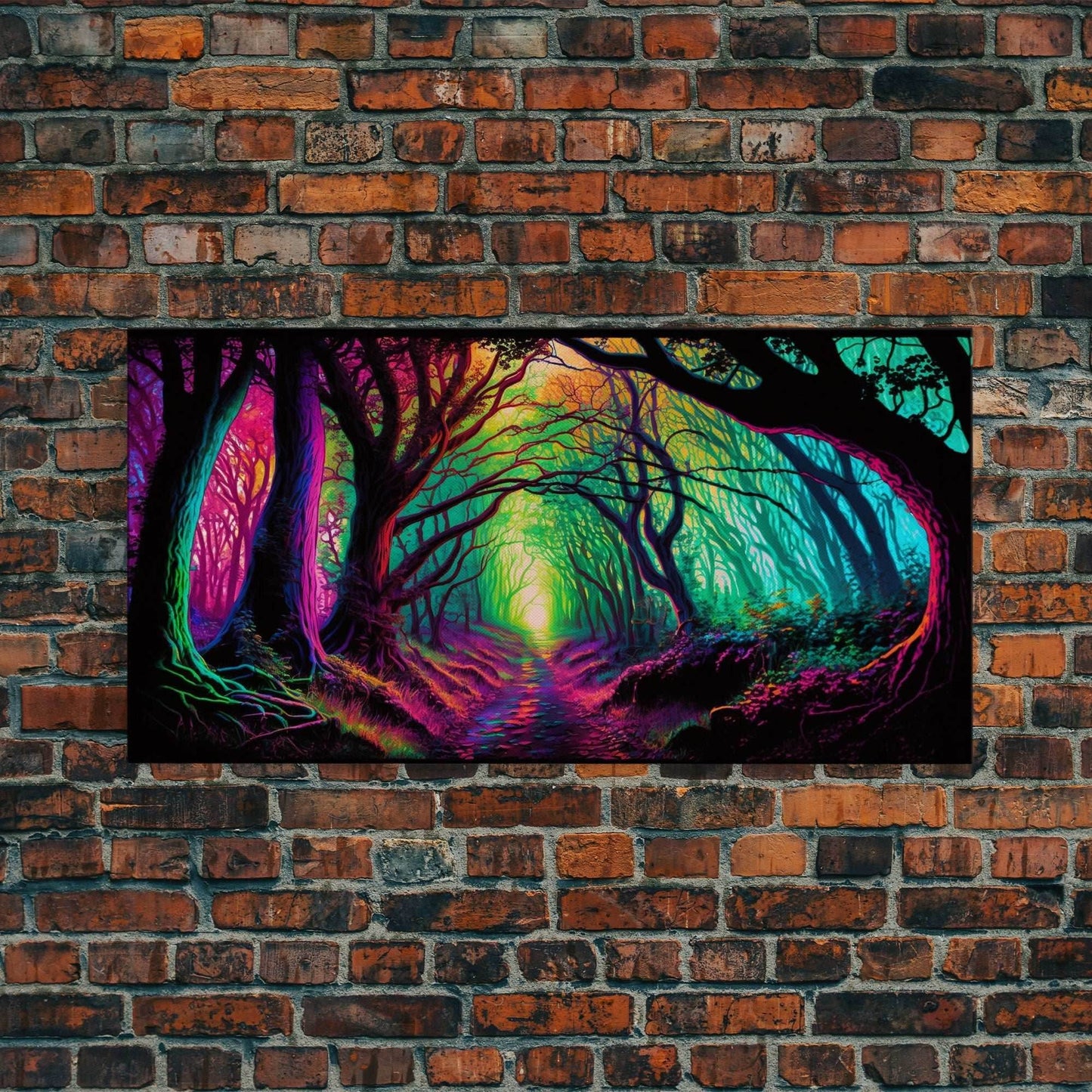 The Secret Grove, Fantasy Art, Pop Art Forest Landscape, Framed Canvas Print, Colorful Forest Painting, Living Room Art - 10x20 Inches / Gallery Wrap Canvas - Ready To Hang