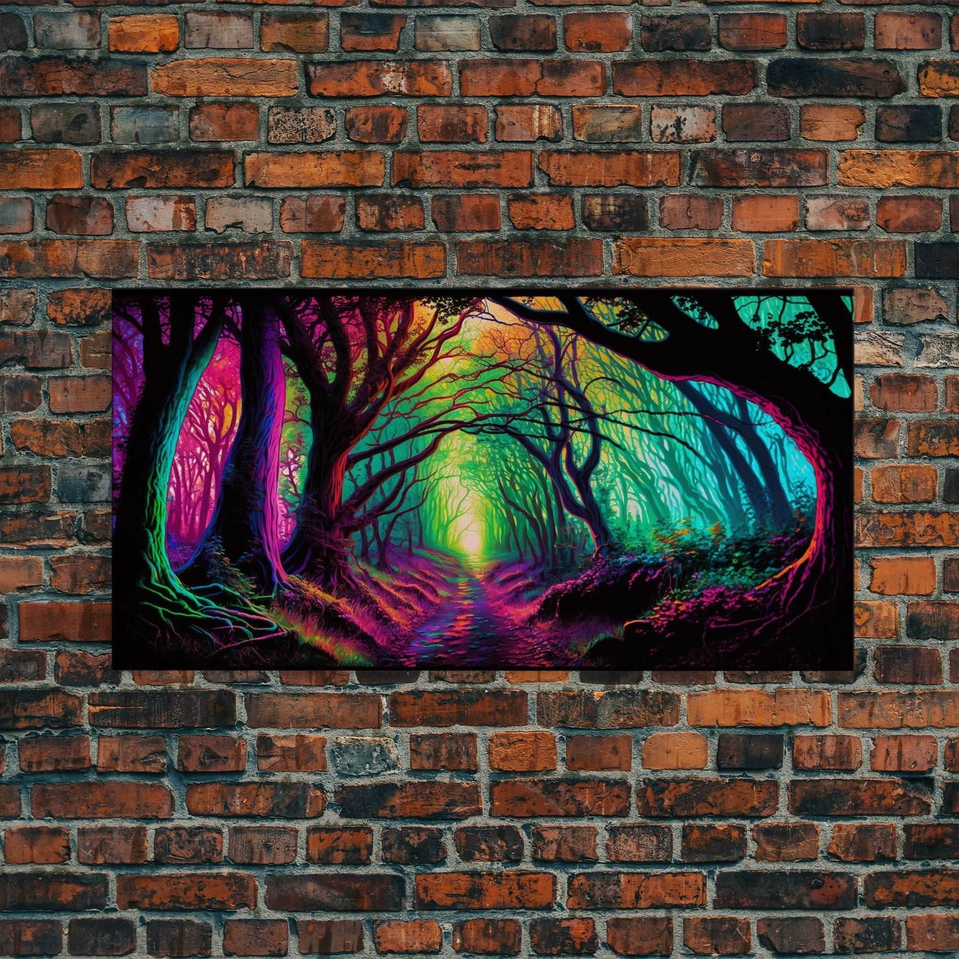 The Secret Grove, Fantasy Art, Pop Art Forest Landscape, Framed Canvas Print, Colorful Forest Painting, Living Room Art - 10x20 Inches / Gallery Wrap Canvas - Ready To Hang