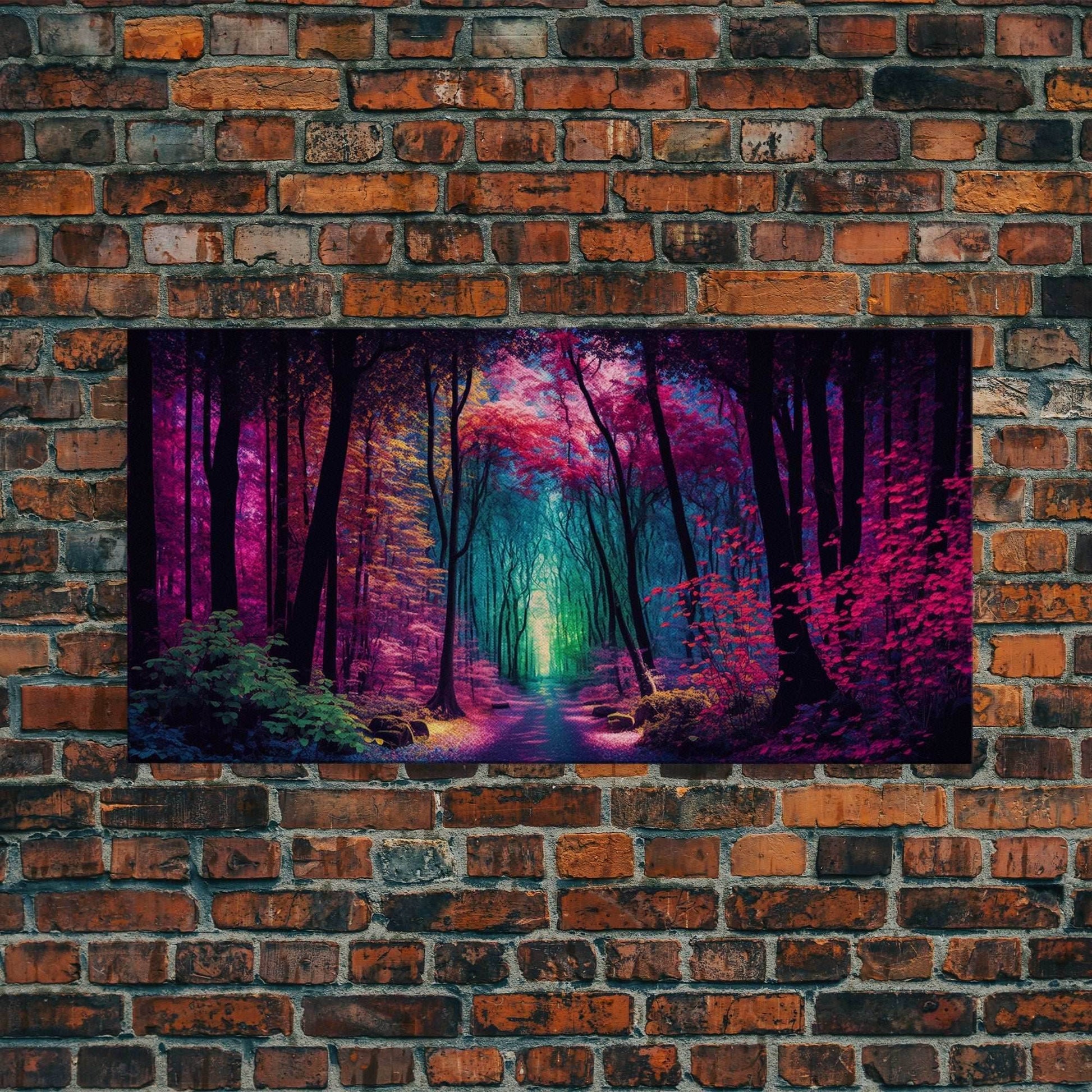 The Secret Grove, Fantasy Art, Pop Art Forest Landscape, Framed Canvas Print, Colorful Forest Painting, Living Room Art - 10x20 Inches / Gallery Wrap Canvas - Ready To Hang