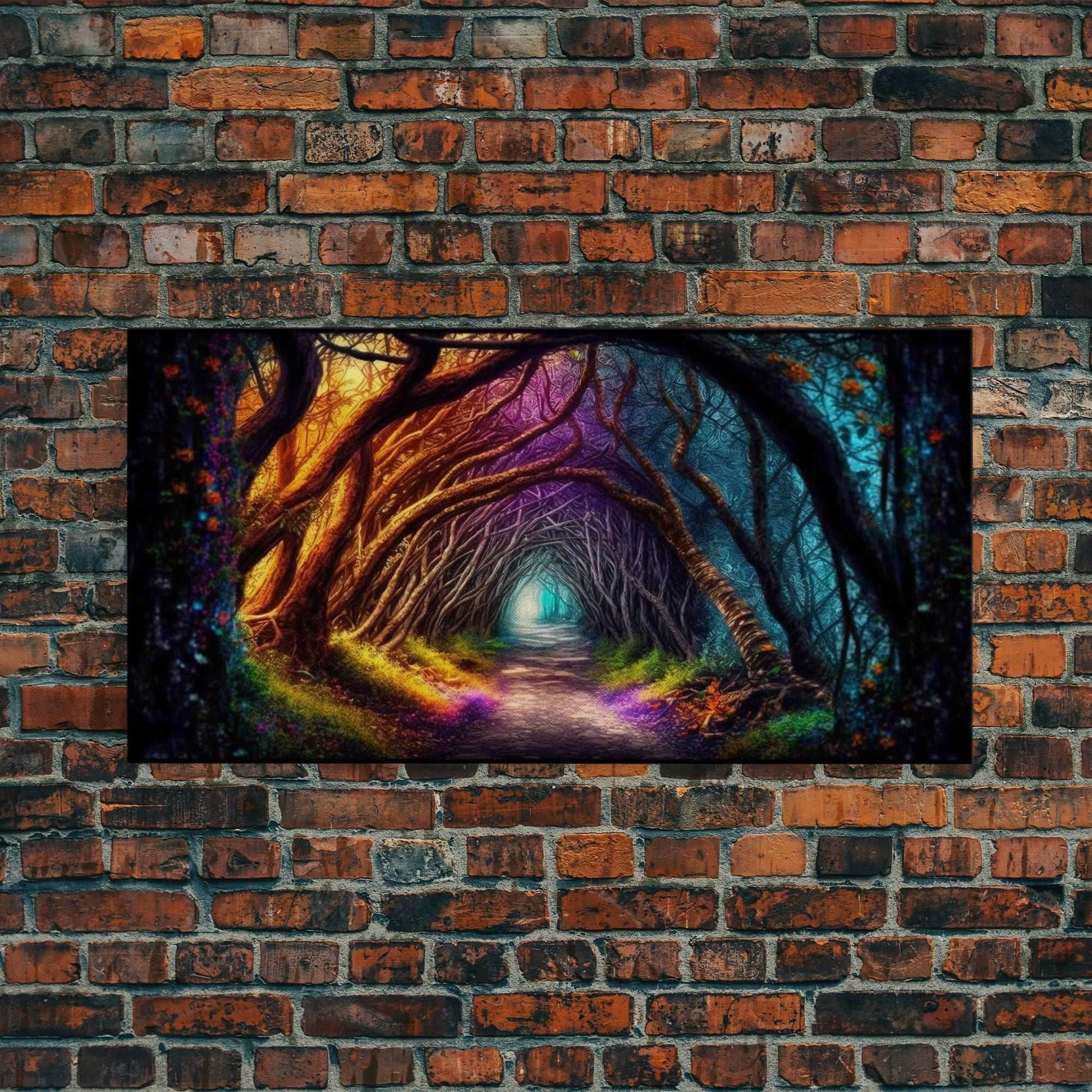 Secret Path, Fantasy Art, Pop Art Forest Landscape, Framed Canvas Print, Colorful Forest Painting, Living Room Art, Glowing Magical Forest - 10x20 Inches / Gallery Wrap Canvas - Ready To Hang