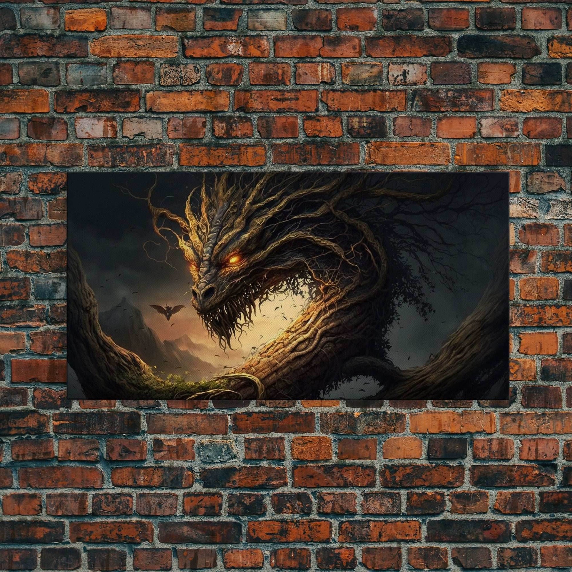 Forest Dragon Nidhogg, Norse Mythology, Framed Canvas Print, Fantasy Dragon Art, Fantasy Decor - 10x20 Inches / Gallery Wrap Canvas - Ready To Hang