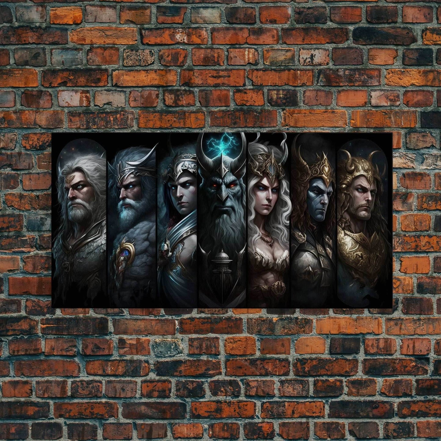 The Æsir, Aesir, Old Norse Gods, Framed Canvas Print, Norse Mythology, Scandinavian Mythology Fantasy Art - 10x20 Inches / Gallery Wrap Canvas - Ready To Hang