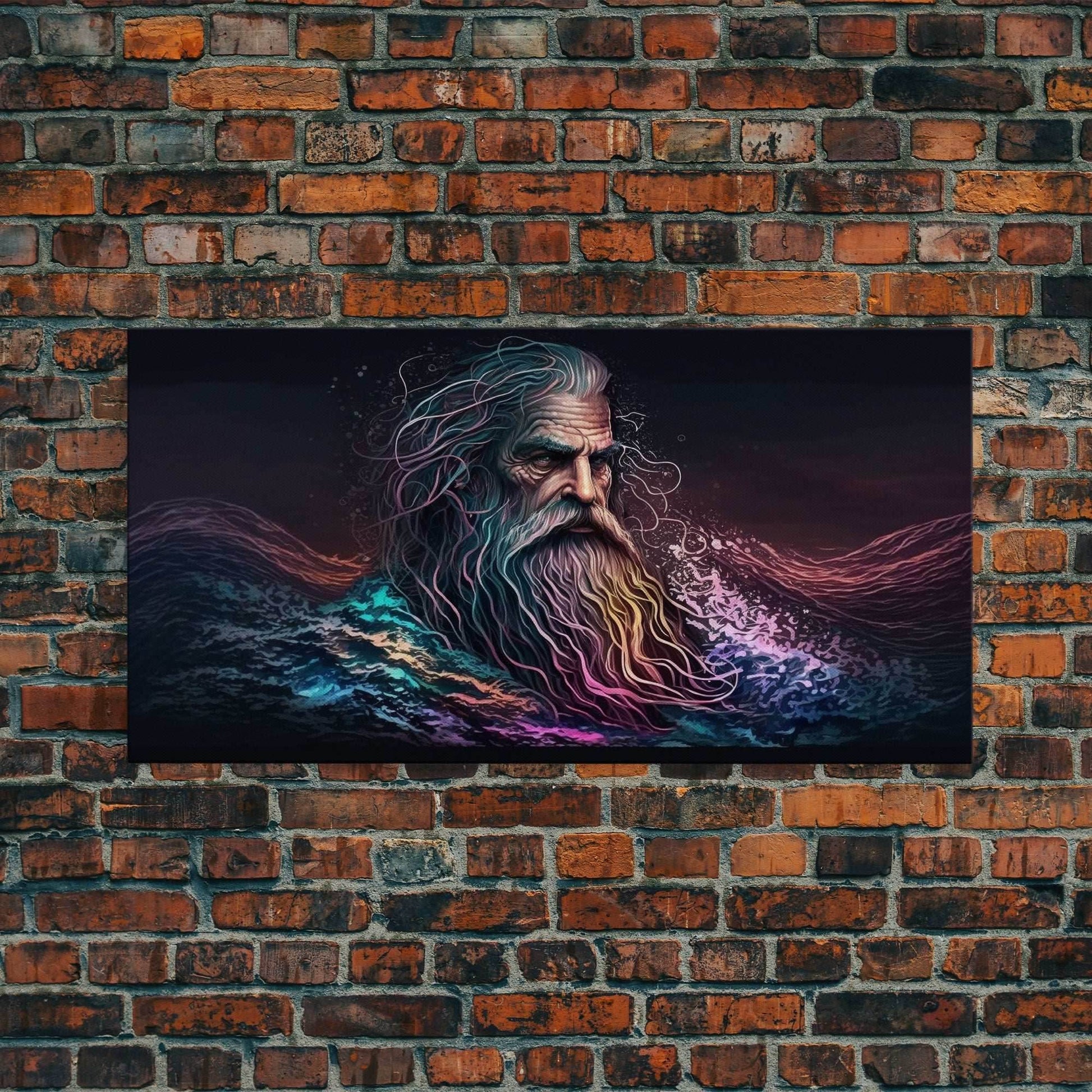 Aegir, God Of The Sea, Framed Canvas Print, Norse Mythology, Norse Art, Living Room Wall Art - 10x20 Inches / Gallery Wrap Canvas - Ready To Hang
