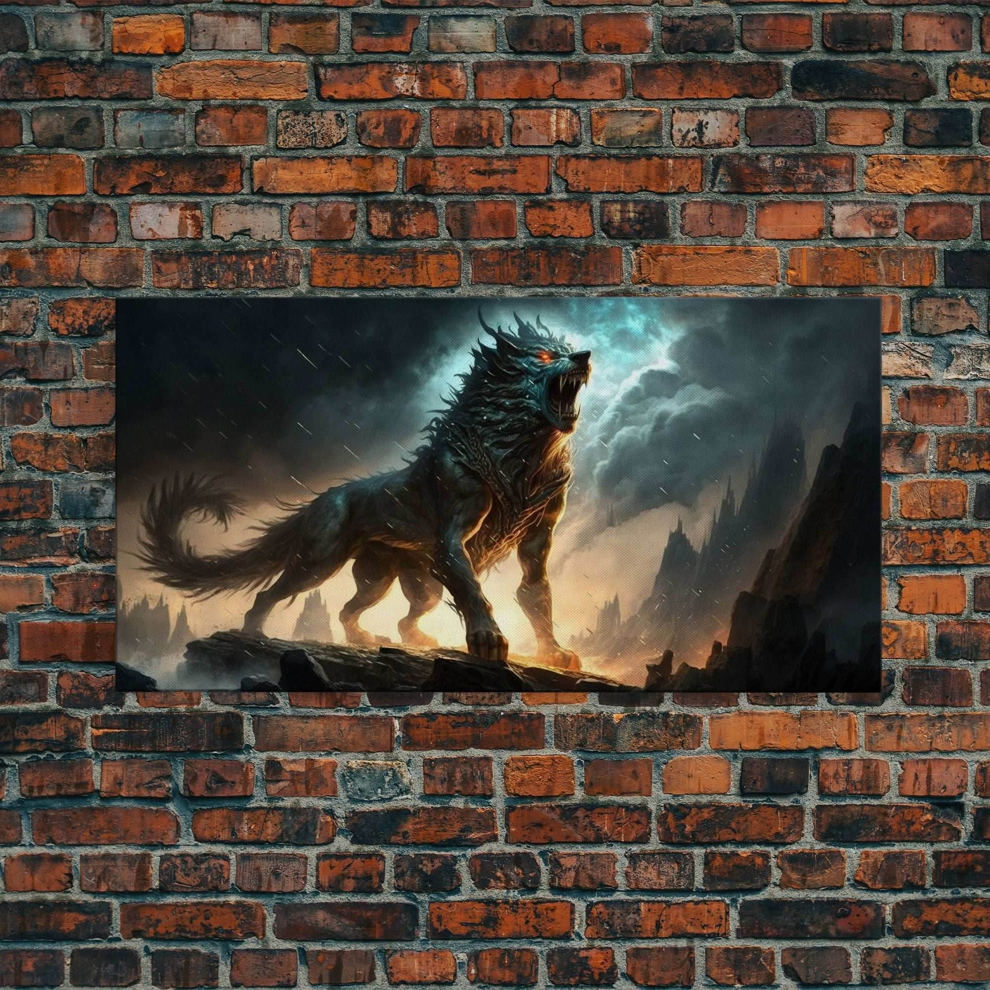 Fenrir, Fenrisúlfr, Norse Mythology, Hróðvitnir, Vánagandr, Vanargand, Fantasy Wolf Art, Nordic Fantasy Art - 10x20 Inches / Gallery Wrap Canvas - Ready To Hang