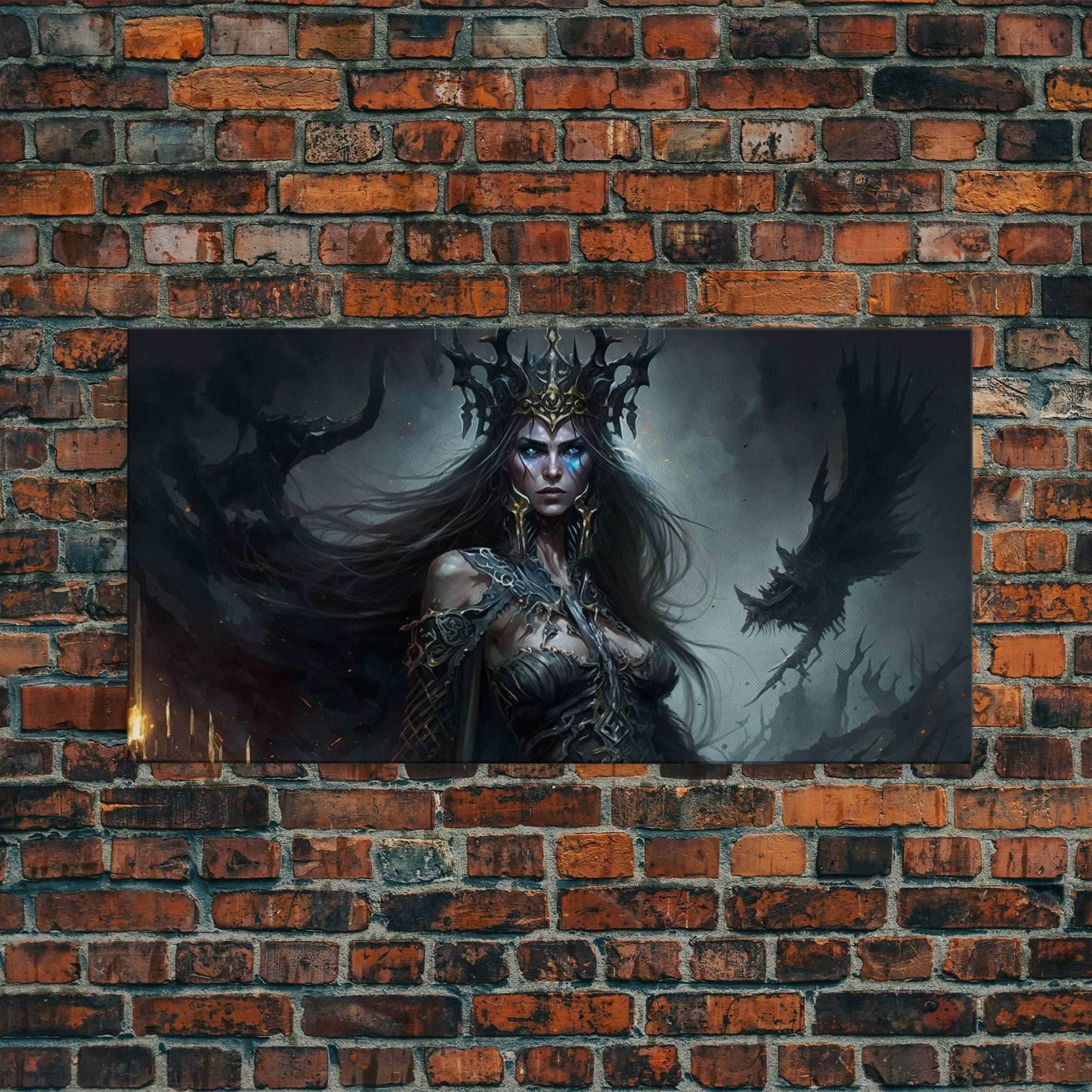 Hel, Goddess of Death, Framed Canvas Print, Norse Mythology Fantasy Art, Framed Canvas Print - 10x20 Inches / Gallery Wrap Canvas - Ready To Hang