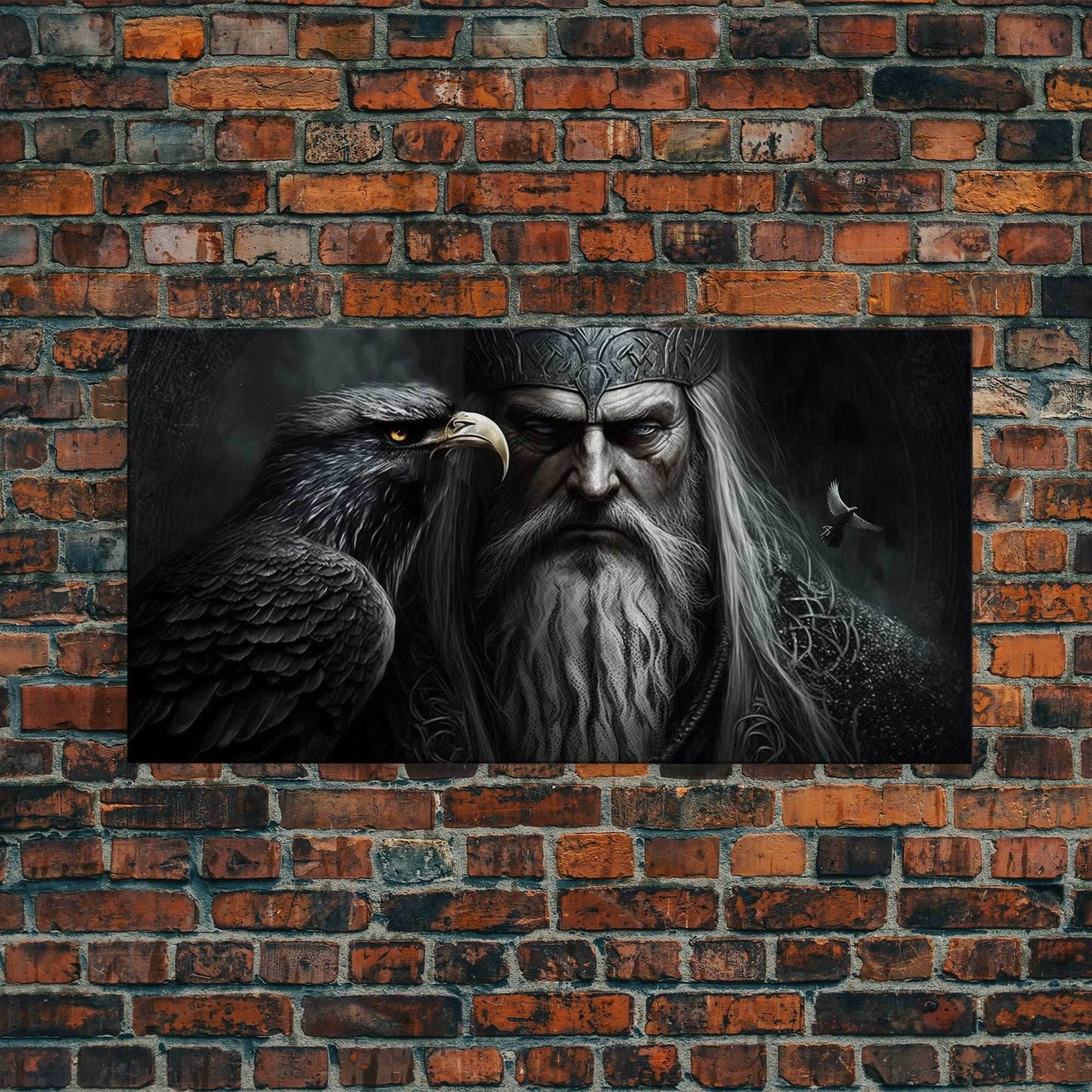 Portrait of Odin King of the Gods, Ruler of Asgard, Framed Canvas Print, Norse Mythology Pop Art, Fantasy Art - 10x20 Inches / Gallery Wrap Canvas - Ready To Hang