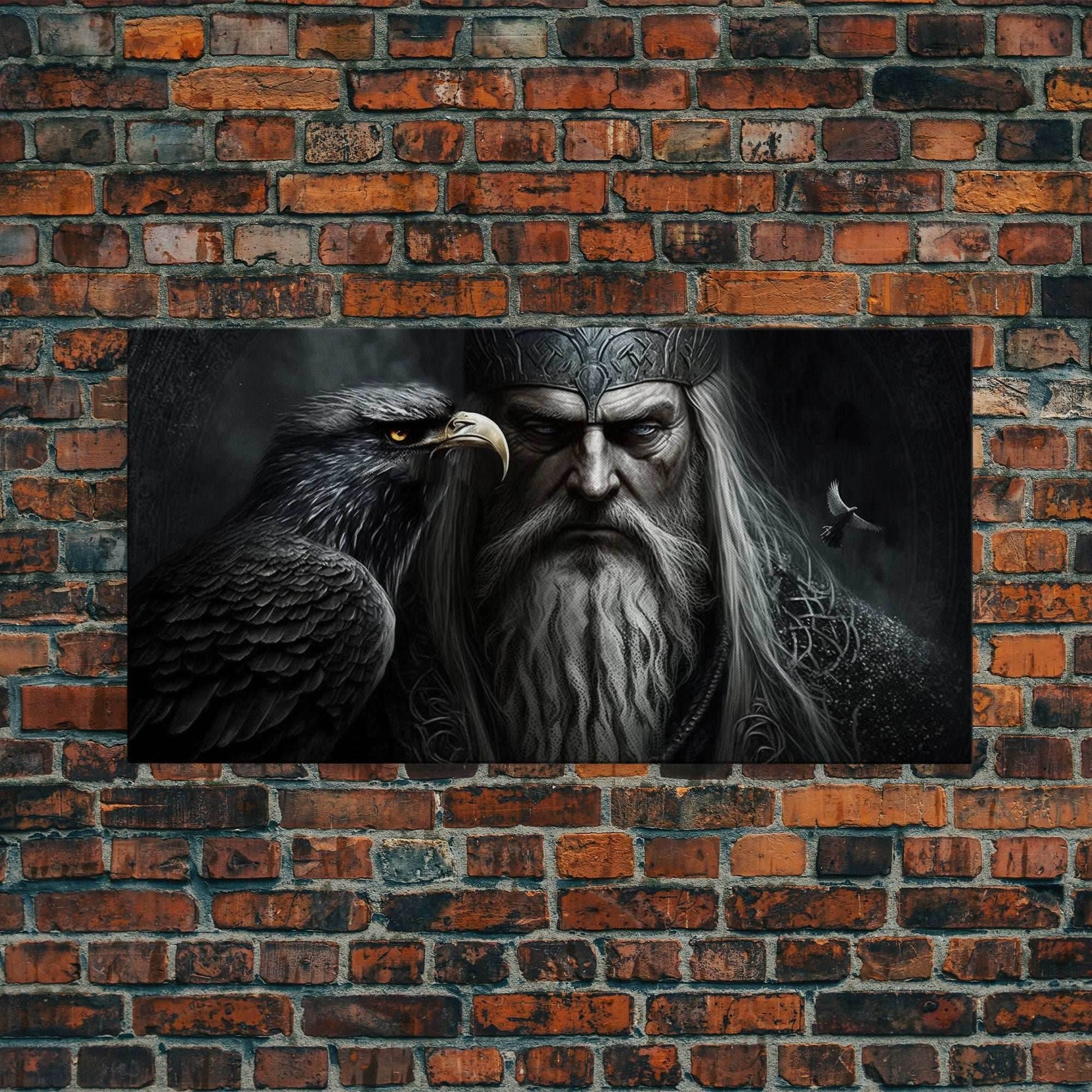 Portrait of Odin King of the Gods, Ruler of Asgard, Framed Canvas Print, Norse Mythology Pop Art, Fantasy Art - 10x20 Inches / Gallery Wrap Canvas - Ready To Hang