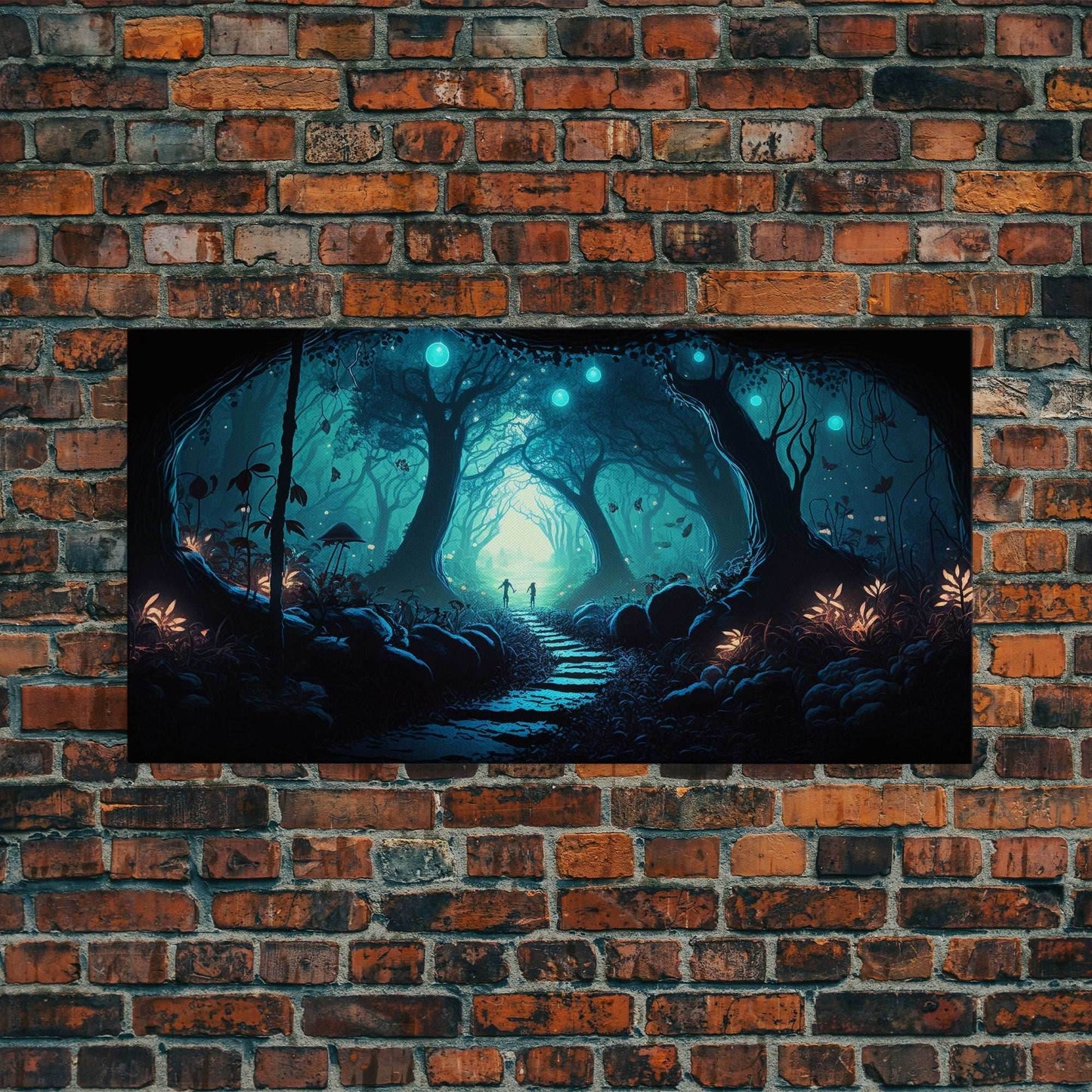 Beautiful Fantasy Art, Framed Canvas Print, Moonlit Forest Floor Fantasy Concept Art - 10x20 Inches / Gallery Wrap Canvas - Ready To Hang