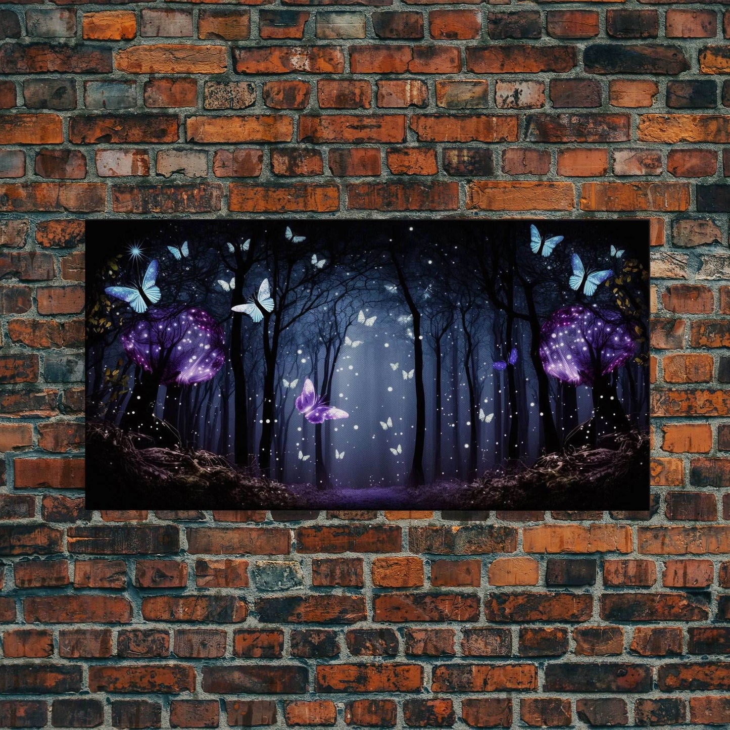 Glowing Butterflies, Framed Canvas Print, Fantasy Decor, High Fantasy Canvas Art, Fairy Forest - 10x20 Inches / Gallery Wrap Canvas - Ready To Hang