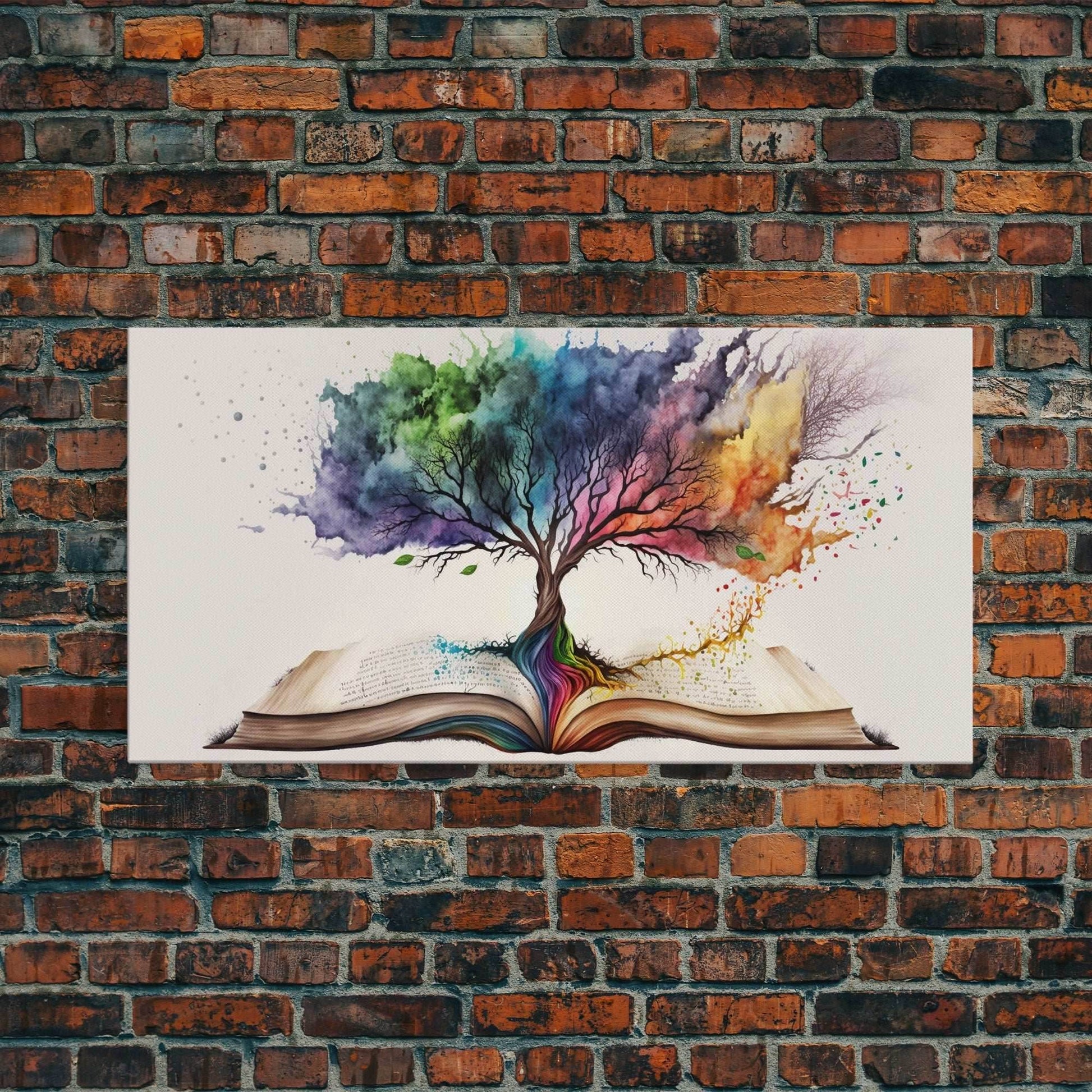 Tree of Knowledge, Framed Wall Art, Canvas Print, Watercolor, Huge Wall Art, Gift, Living Room Art, Fantasy Decor - 10x20 Inches / Gallery Wrap Canvas - Ready To Hang