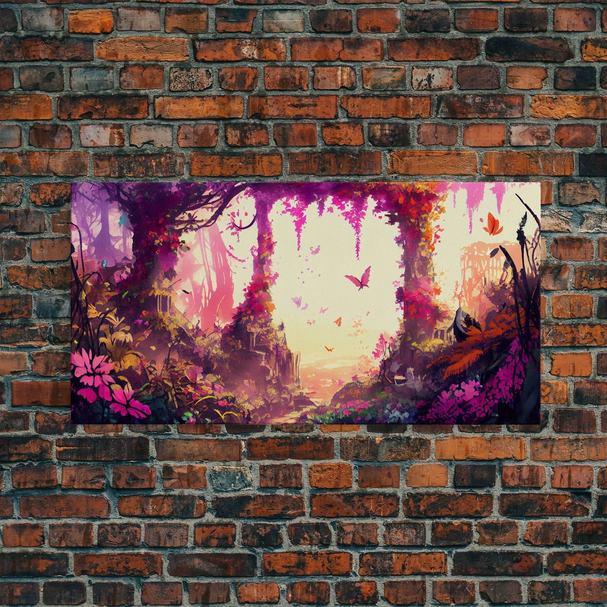 Pink Forest Art | Framed Canvas Print | Framed Art | Fantasy Decor | Magenta / Fuchsia Gift | Large Format Art - 10x20 Inches / Gallery Wrap Canvas - Ready To Hang