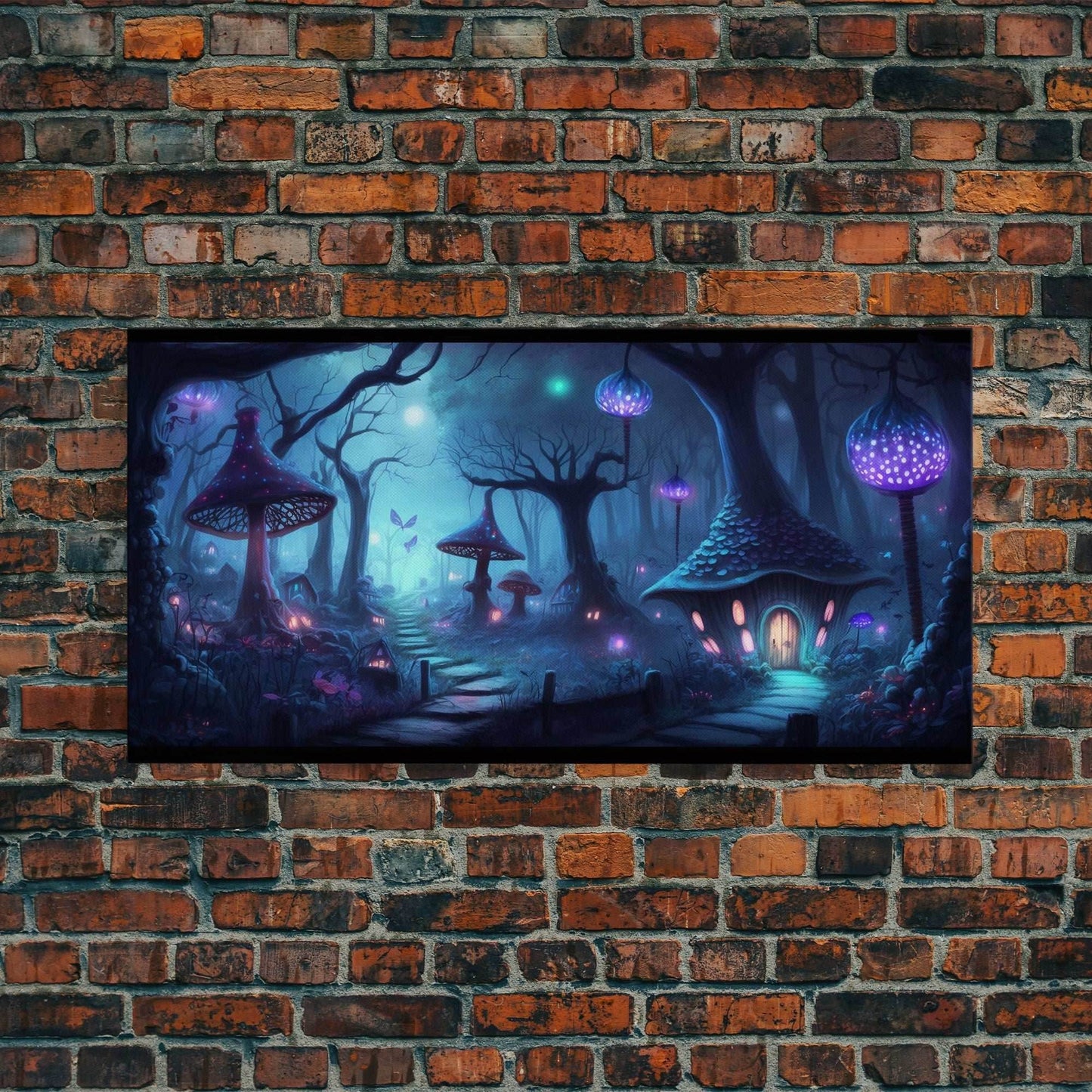 Magical Mushroom Fantasy Forest Wall Art, Framed Canvas Print, Game Room Art, Fantasy Decor - 10x20 Inches / Gallery Wrap Canvas - Ready To Hang