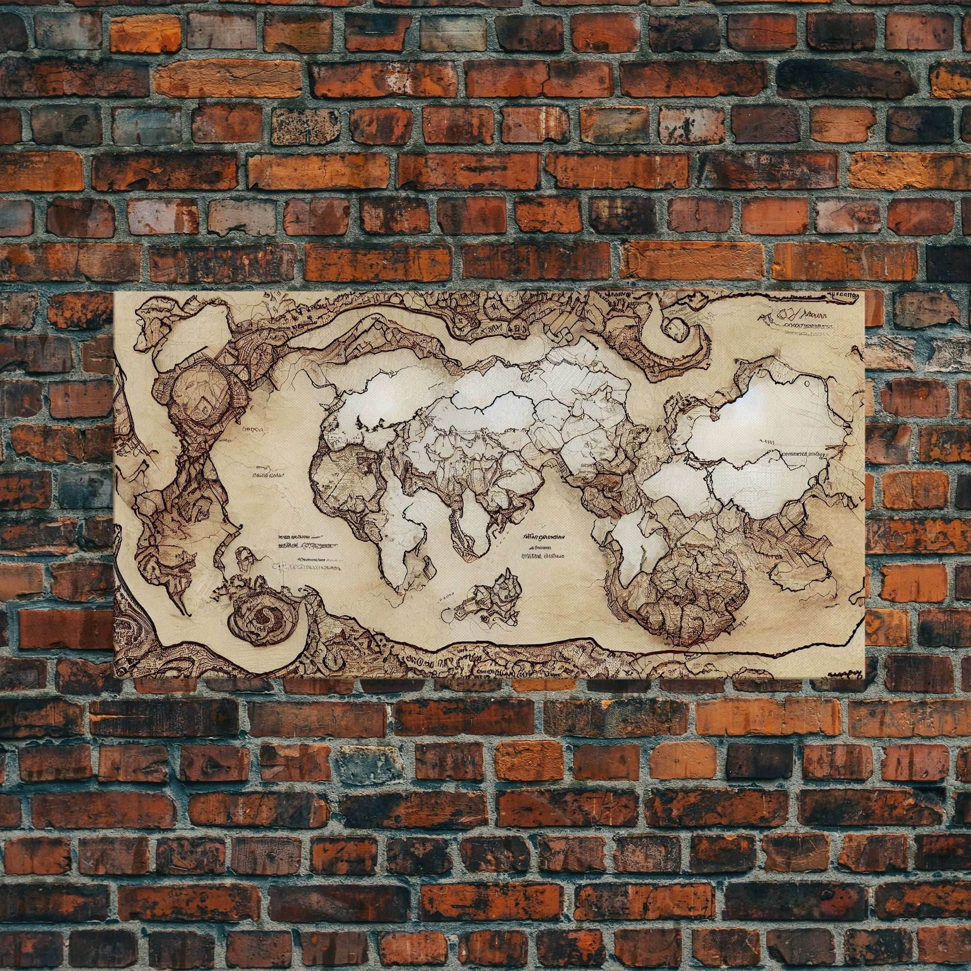 Abstract fantasy world map, canvas print, middle earth style, wall art for nerds like me - 10x20 Inches / Gallery Wrap Canvas - Ready To Hang