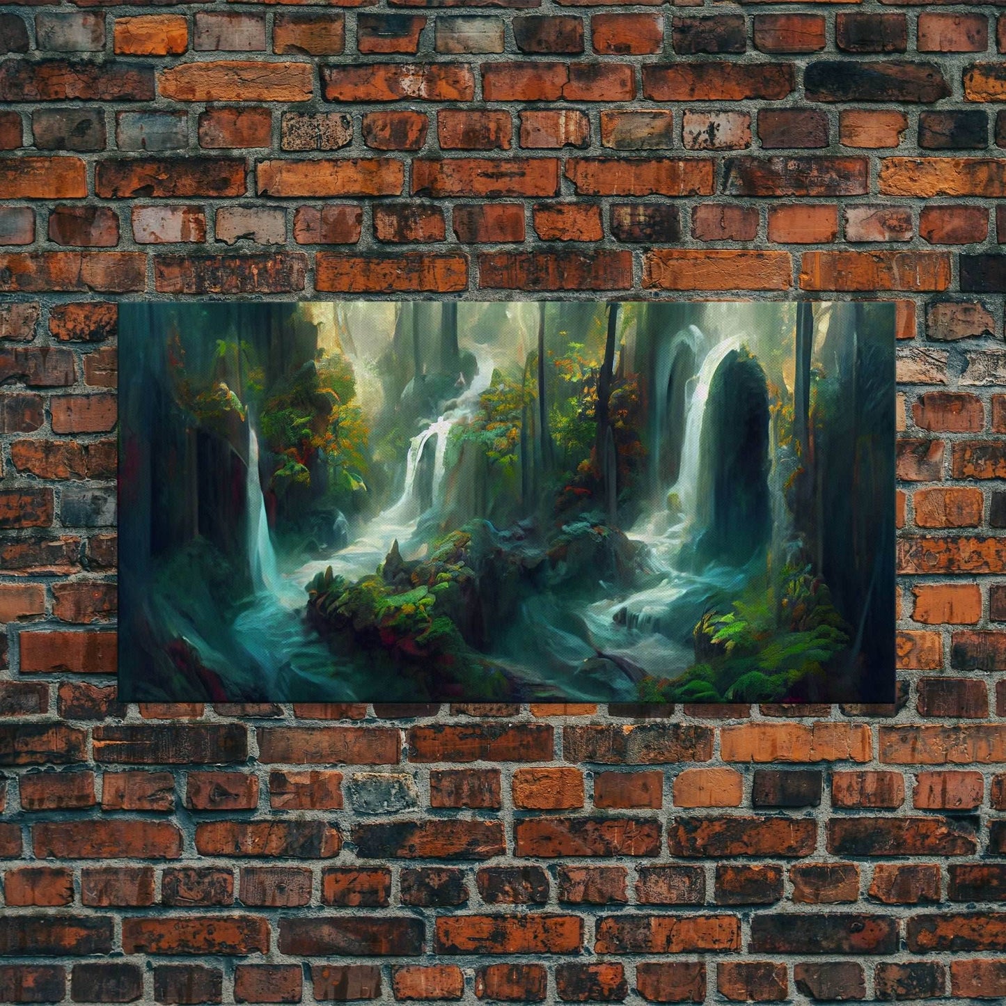 Waterfall wall art, canvas print, giclee, fantasy wall art, water color, nature wall decor, water landscape art, serenity art - 10x20 Inches / Gallery Wrap Canvas - Ready To Hang