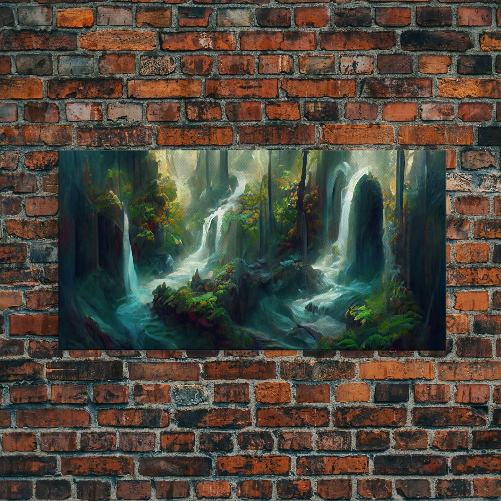 Waterfall wall art, canvas print, giclee, fantasy wall art, water color, nature wall decor, water landscape art, serenity art - 10x20 Inches / Gallery Wrap Canvas - Ready To Hang