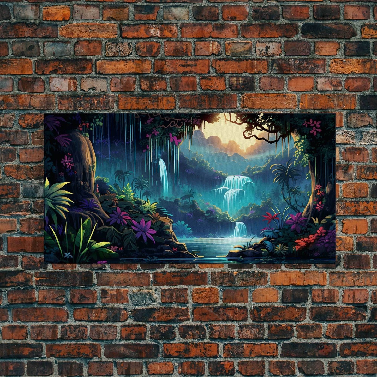 Fantasy Forest Wall Art, Waterfalls, Forest Wall Art, Trees Wall Print, Panoramic Art, Wall Art, Canvas Art, Landscape Art, Gaming Wall Art - 10x20 Inches / Gallery Wrap Canvas - Ready To Hang