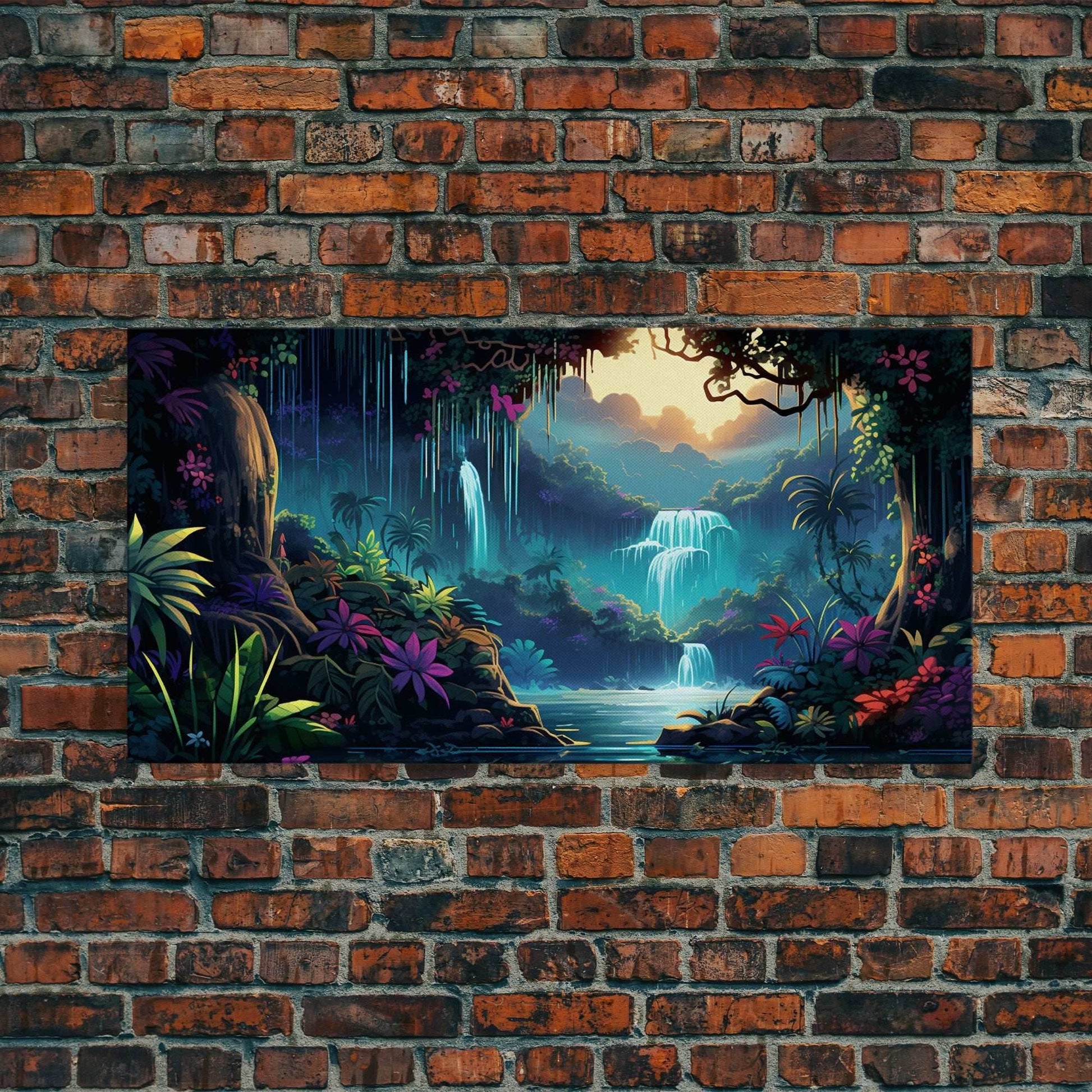Fantasy Forest Wall Art, Waterfalls, Forest Wall Art, Trees Wall Print, Panoramic Art, Wall Art, Canvas Art, Landscape Art, Gaming Wall Art - 10x20 Inches / Gallery Wrap Canvas - Ready To Hang