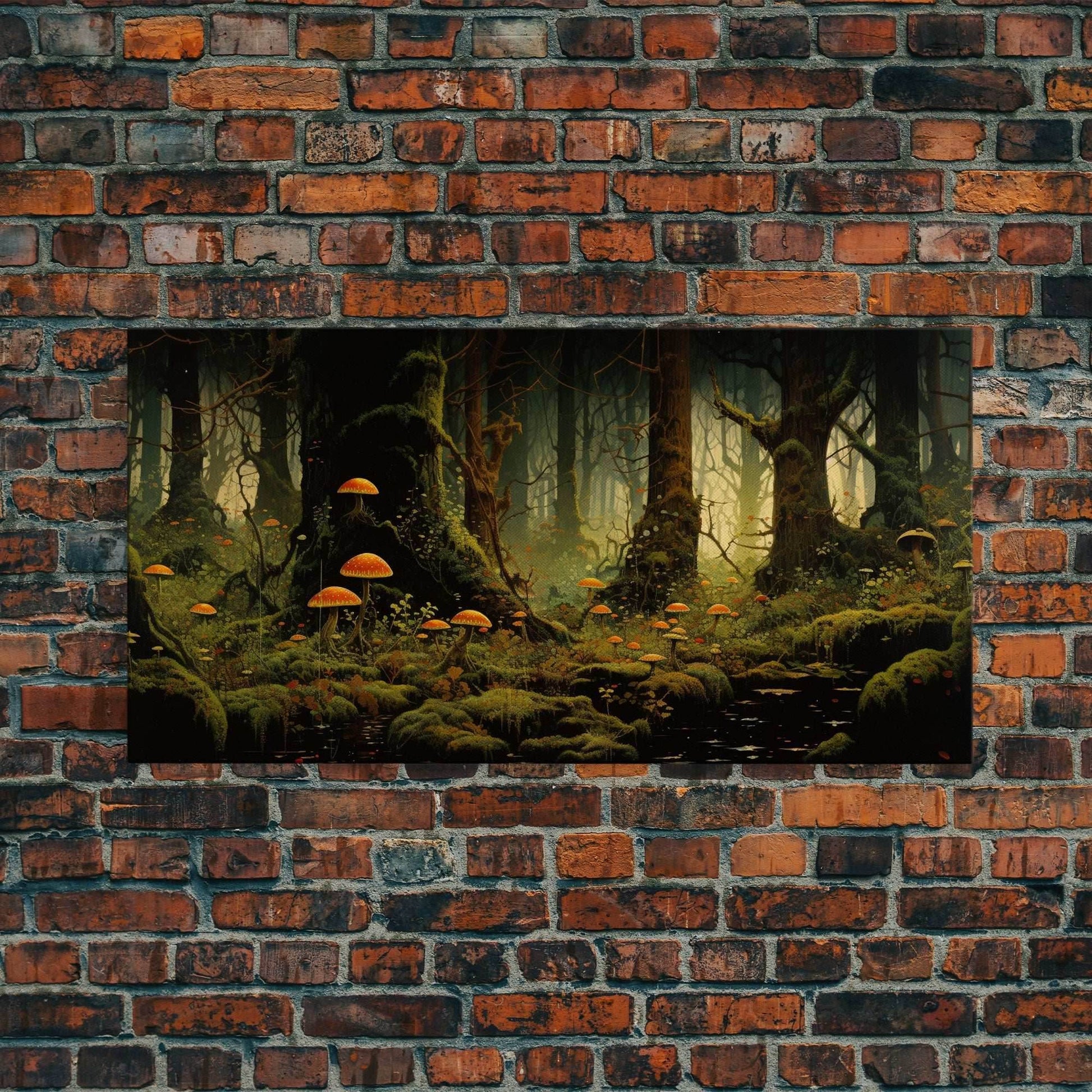 Mushroom Wall Art, Fantasy Forest, Tree Art, Enchanted Forest, Panoramic Art, Wall Art, Canvas Art, Landscape Art, Game Room Decor, Prints - 10x20 Inches / Gallery Wrap Canvas - Ready To Hang