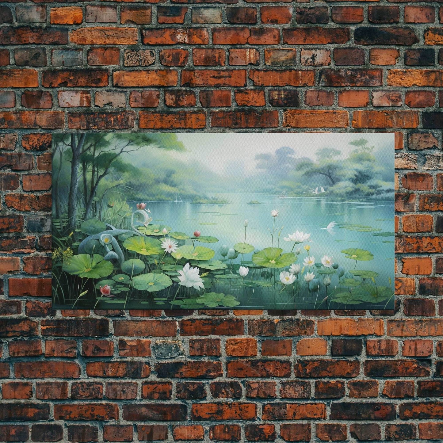 Lake Wall Art, Water Lily Wall Print, Fantasy Art, Panoramic Art, Wall Art, Canvas Art, Landscape Art, Wall Hanging, Client Gift, Ranch Art - 10x20 Inches / Gallery Wrap Canvas - Ready To Hang