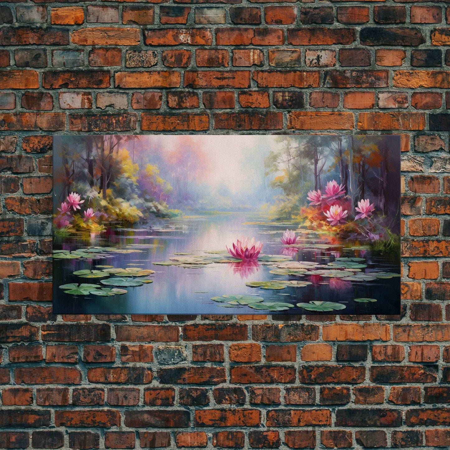Pond Art, Lake Wall Print, Fantasy Wall Art, Water Lilies Wall Art, Panoramic Art, Wall Art, Canvas Art, Landscape Art, Friendship Gift - 10x20 Inches / Gallery Wrap Canvas - Ready To Hang