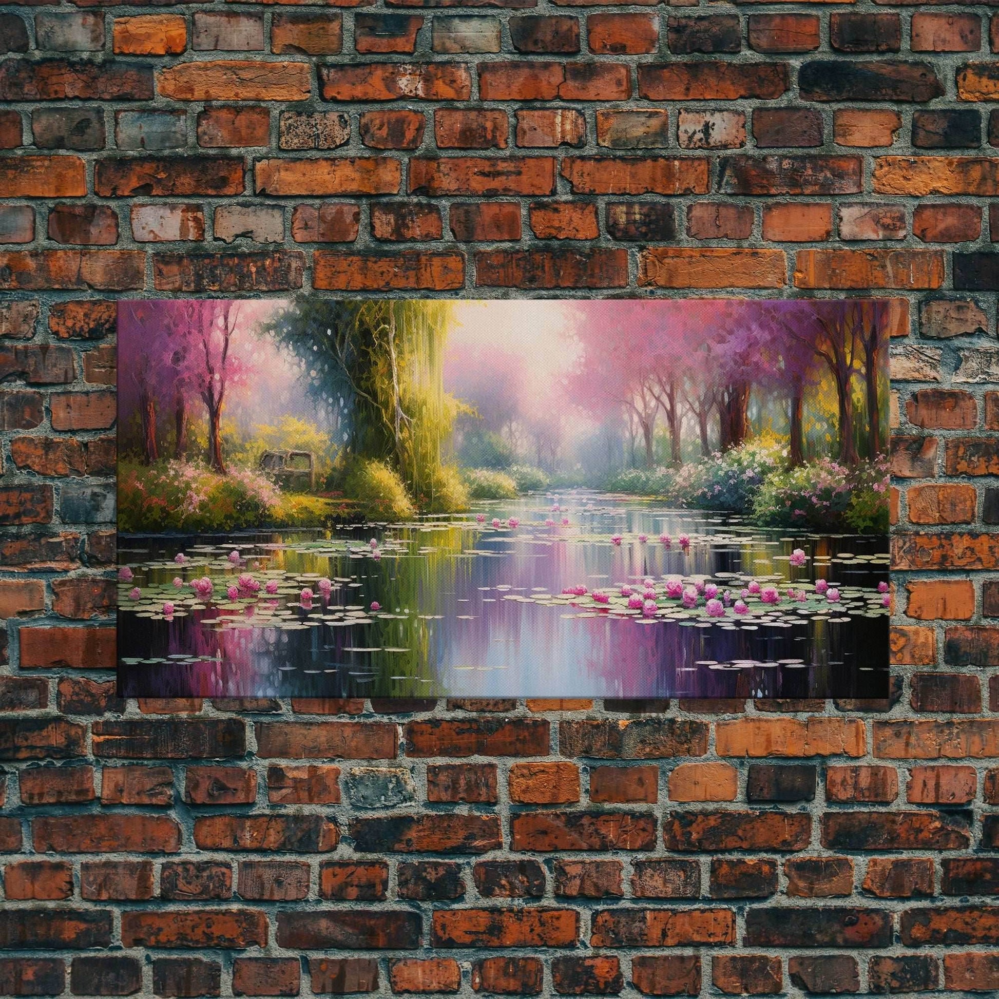 Fantasy Art, Lake Wall Print, Water Lilies Wall Art, Trees Wall Art, Panoramic Art, Wall Art, Canvas Art, Landscape Art, Long Wall Art - 10x20 Inches / Gallery Wrap Canvas - Ready To Hang