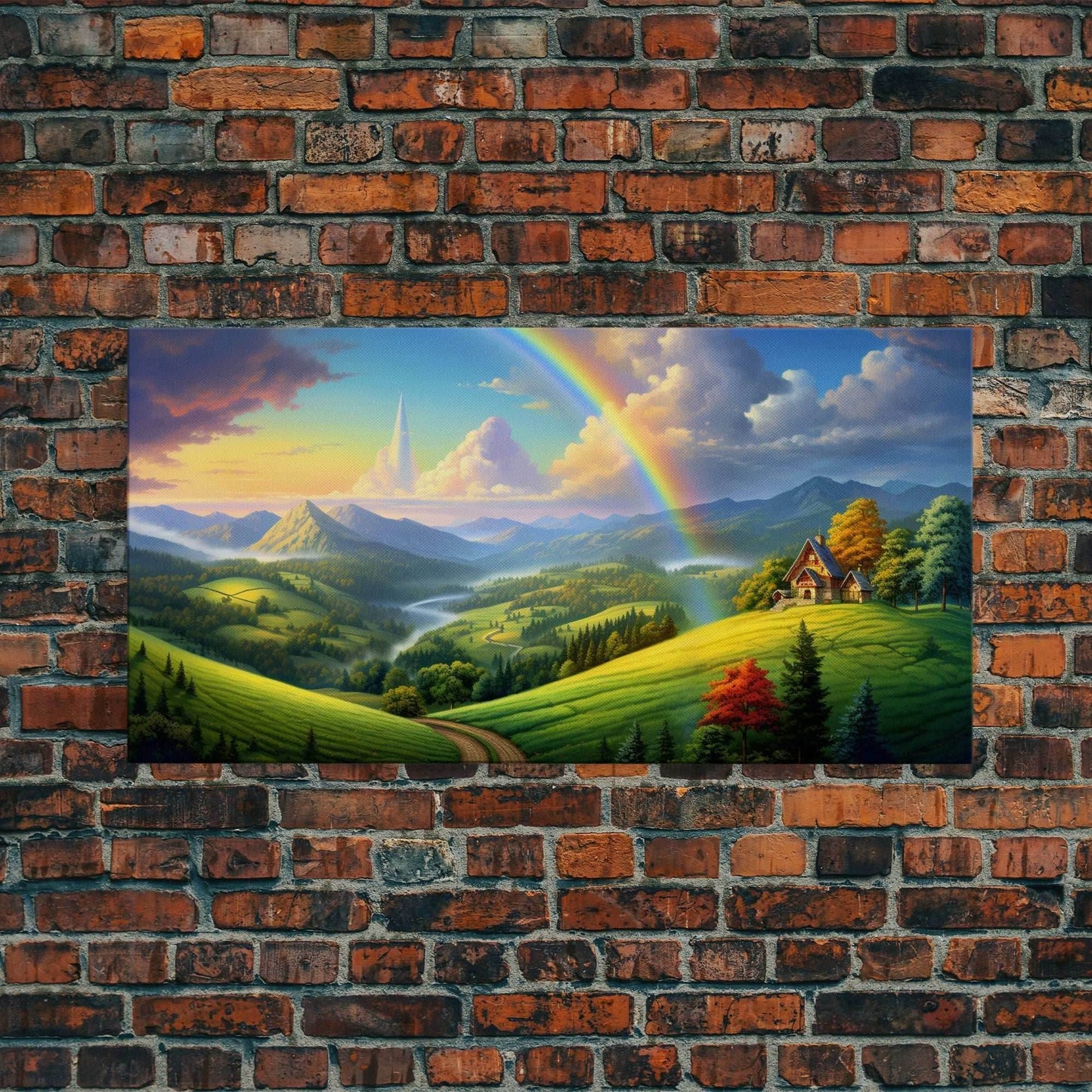 Rainbow Wall Decor, Fantasy Art, Mountains Wall Art, Panoramic Art, Wall Art, Canvas Art, Landscape Art, Appreciation Gift, College Dorm Art - 10x20 Inches / Gallery Wrap Canvas - Ready To Hang