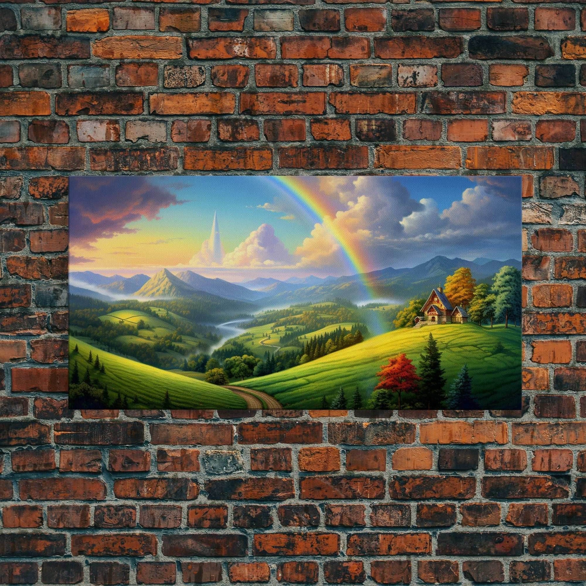 Rainbow Wall Decor, Fantasy Art, Mountains Wall Art, Panoramic Art, Wall Art, Canvas Art, Landscape Art, Appreciation Gift, College Dorm Art - 10x20 Inches / Gallery Wrap Canvas - Ready To Hang